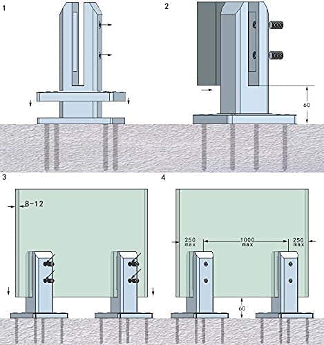 304 Stainless Steel Adjustable Glass Fence Clamps - 10 Pack (200mm) for Tempered & Laminated Glass - Balcony, Garden, Deck Handrail & Pool Fence Installation - Durable Outdoor & Indoor Use