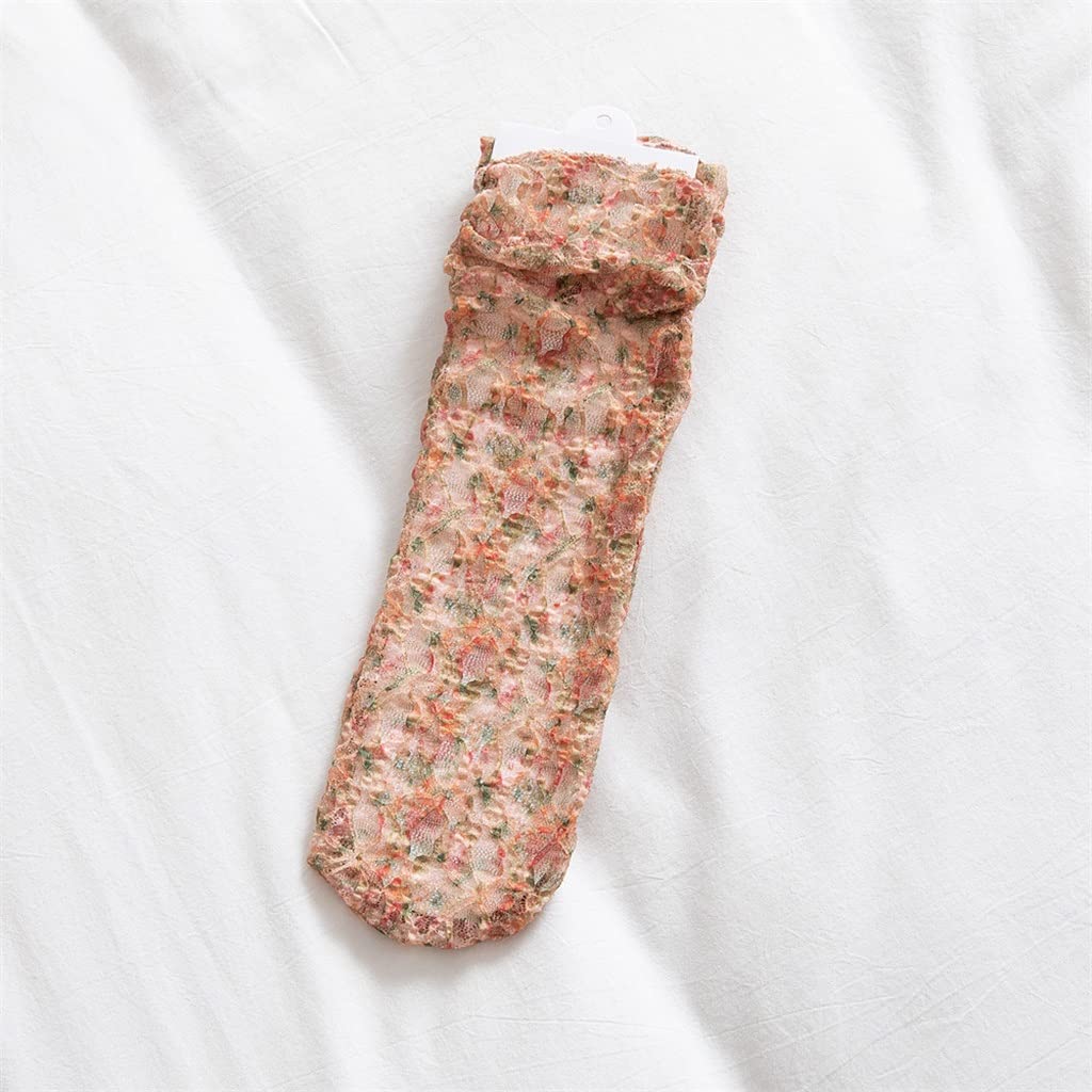 3 Pairs Women's Summer Fashion Socks - Floral Print Mesh Fishnet Long Loose Crew Socks - Breathable Retro Harajuku Style (Size 35-39) | Perfect for Casual Wear, Cosplay & Vintage Outfits