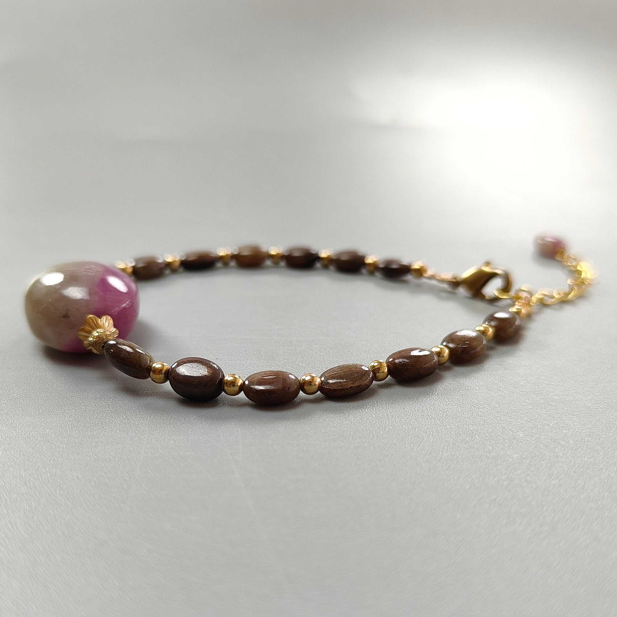 Golden Brown Chocolate Sapphire Beads Bracelet - 83.20cts Natural Untreated Zoisite Ruby Oval Brass Bracelet (8x6mm, 23x18mm) for Women's Jewelry, Boho Fashion & Gift Giving