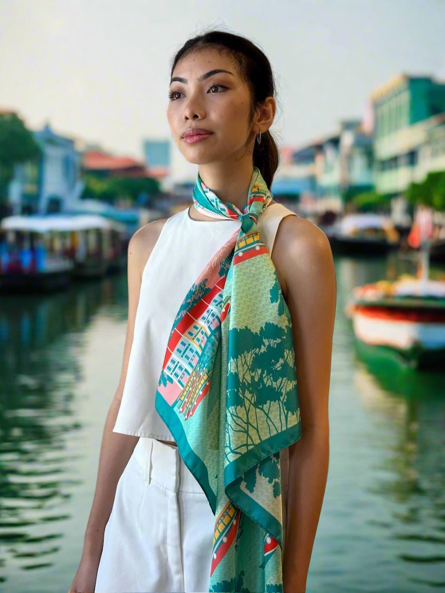 Singapore Quay Silk Scarf - Elegant Nighttime Fashion Accessory for Women | Perfect for Evening Events, Date Nights & Travel