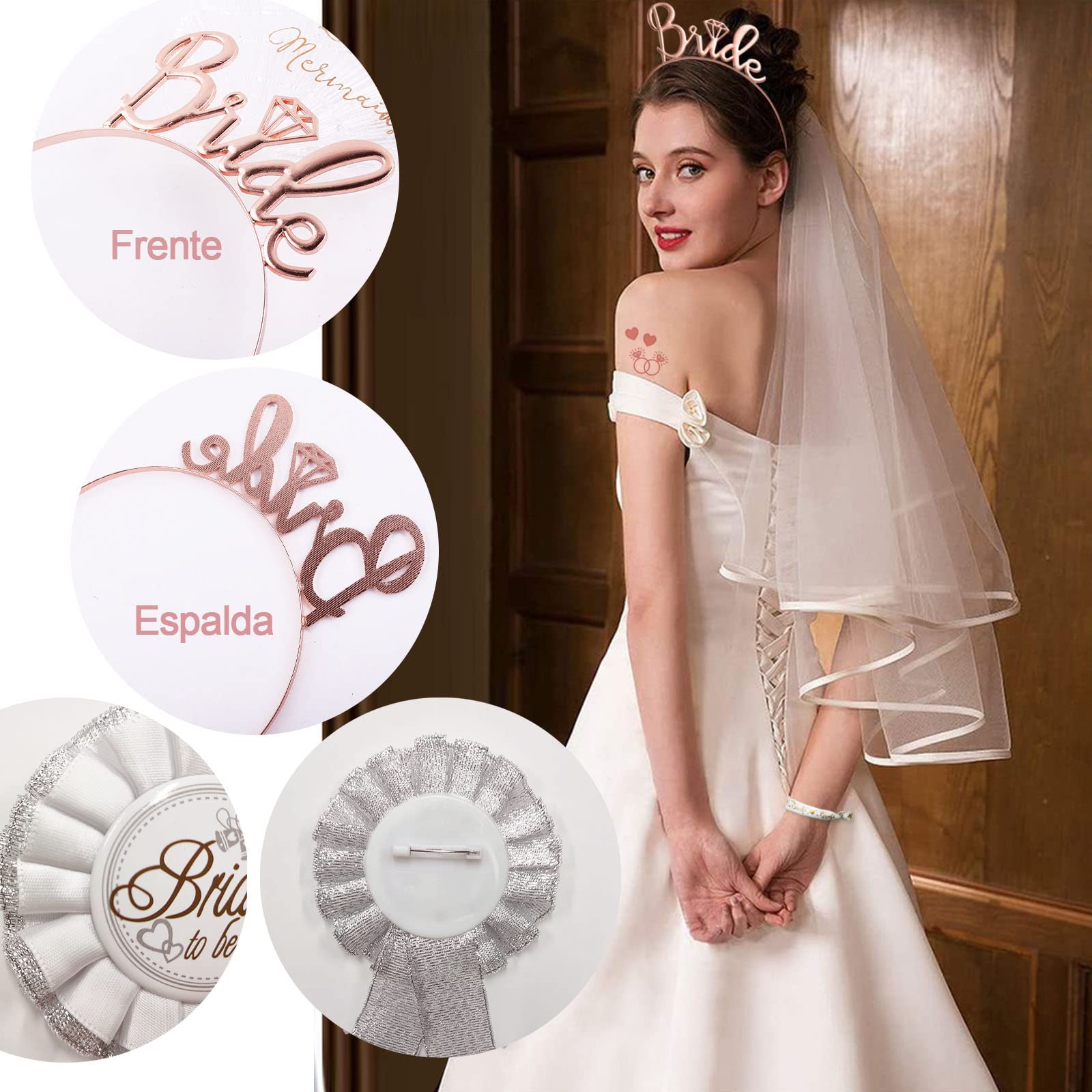 ZOCONE 18-Piece Bride to Be Sash & Veil Set - Bachelorette Party Accessories Kit with Tiara, Headband & Bridal Veil for Wedding Shower, Hen Night & Last Fling Before the Ring