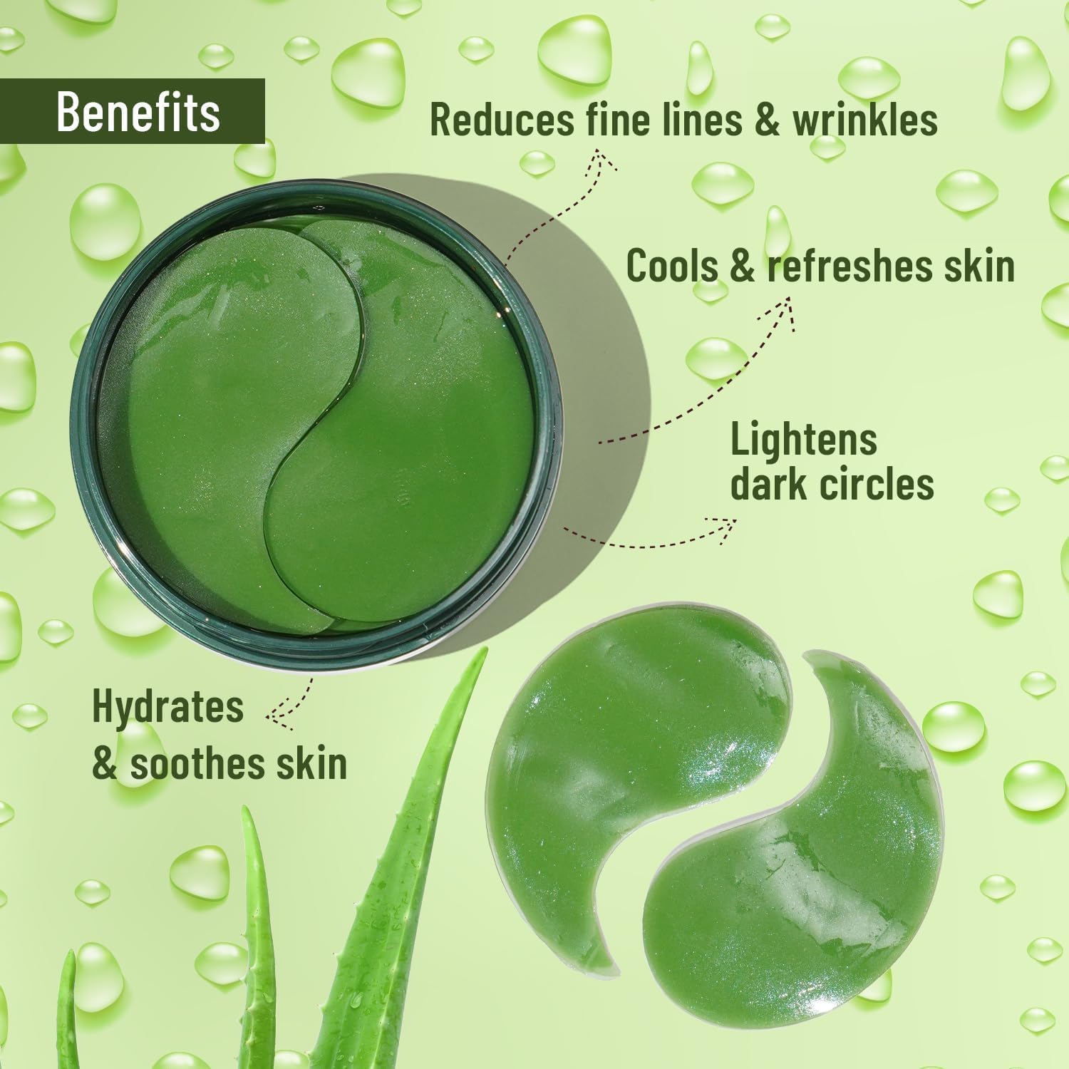 Green Tea & Collagen Hydrogel Under Eye Patches for Puffy Eyes & Dark Circles - Cooling Serum Treatment with Aloe Vera - 30 Pairs - Perfect for Morning Skincare Routine & Travel Essentials