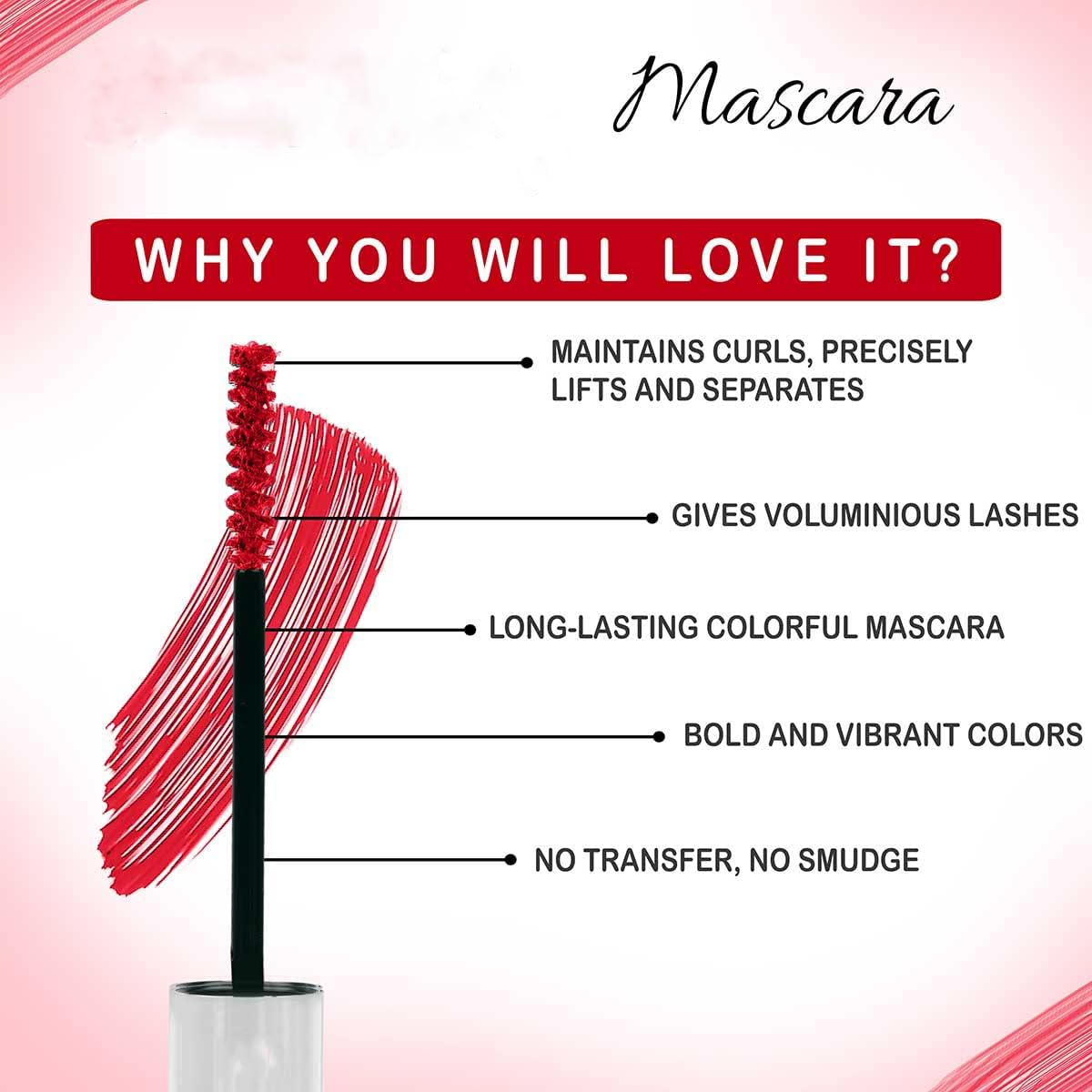 Syfer Lightweight Natural Mascara - Smudge Proof, Long Lasting Eye Makeup (6ml, Imperial Red) for Everyday Wear & Professional Use | Perfect for Work, Date Night & Special Occasions
