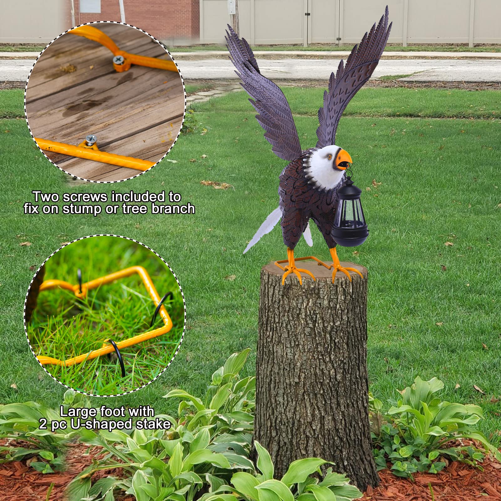 Nacome Large Metal Bald Eagle Outdoor Statue - American Eagle Yard Decor, Garden Sculpture & Patriotic Gift for Lawn, Patio, and Outdoor Decorations