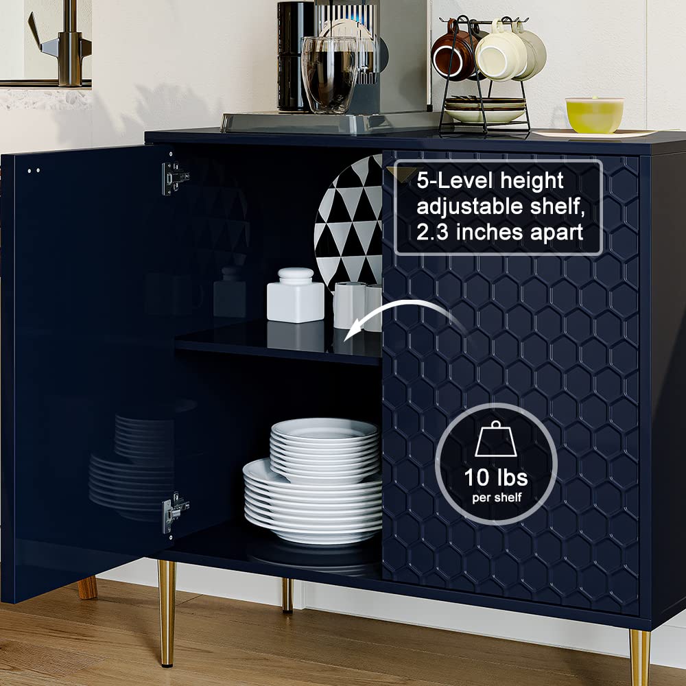Boyel Living Storage Cabinet with Doors - Free Standing Wood Accent Cabinet with Adjustable Shelf | Sideboard & Buffet Cabinet for Living Room, Kitchen, Dining Room | Versatile Storage Solution for Home Organization (Blue)