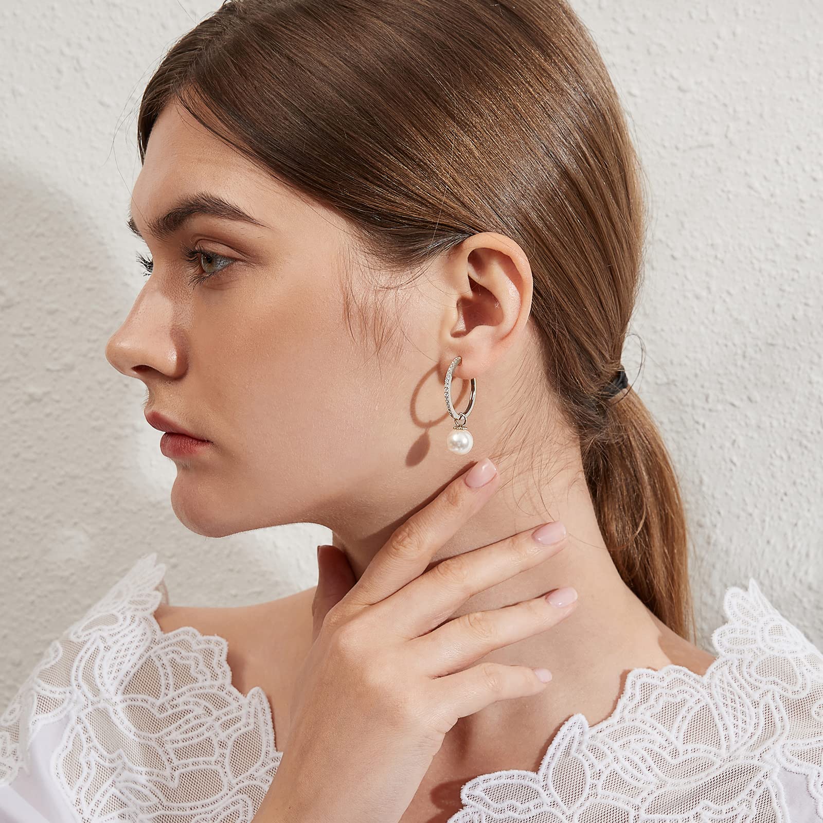 18K White Gold Plated Large Hoop Earrings for Women - 20mm-40mm 925 Sterling Silver Dangle Earrings with Cubic Zirconia | Elegant Party, Wedding & Everyday Jewelry Gift