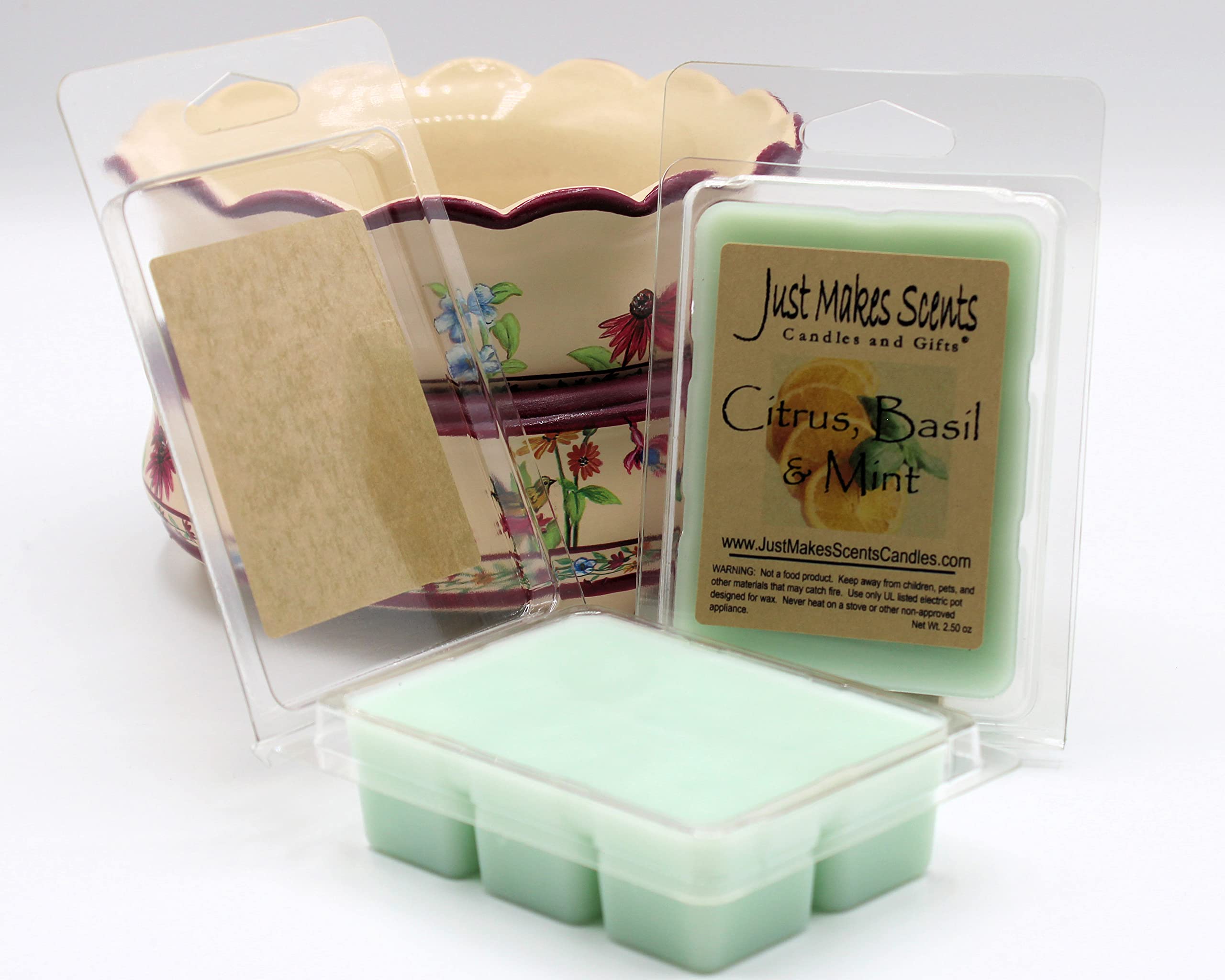 4 Pack - Citrus, Basil & Mint Scented Wax Melts | Cool Clean Fragrance Scent Cubes for Wax Warmers | Hand Poured in USA by Just Makes Scents Candles & Gifts | Perfect for Home, Office & Spa Relaxation