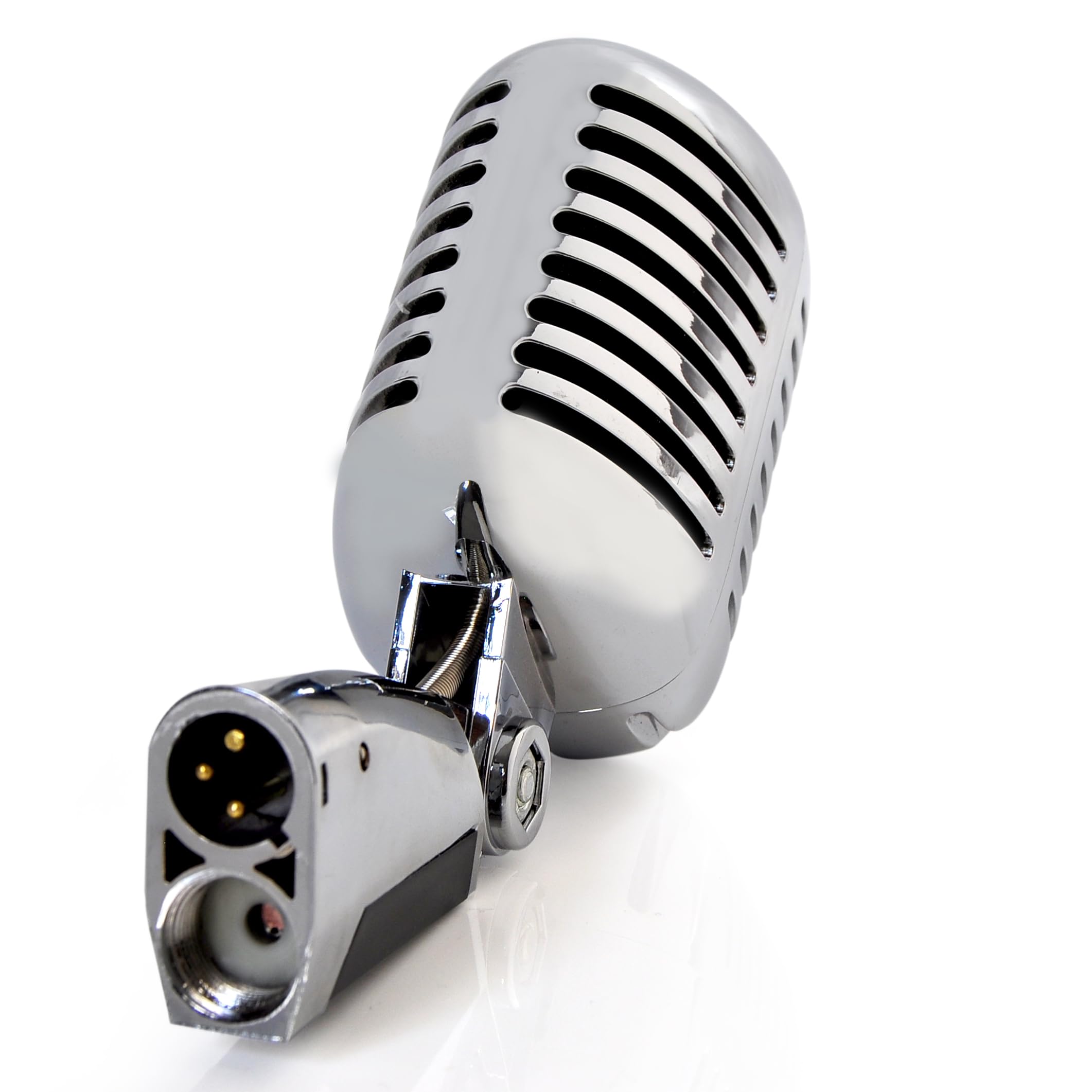Pyle Retro Microphone - Classic Vintage Style Dynamic Vocal Mic with Unidirectional Audio, Adjustable Stand & XLR Cable (Silver Finish) - Perfect for Home Studios, Podcasting, Karaoke & Live Performances