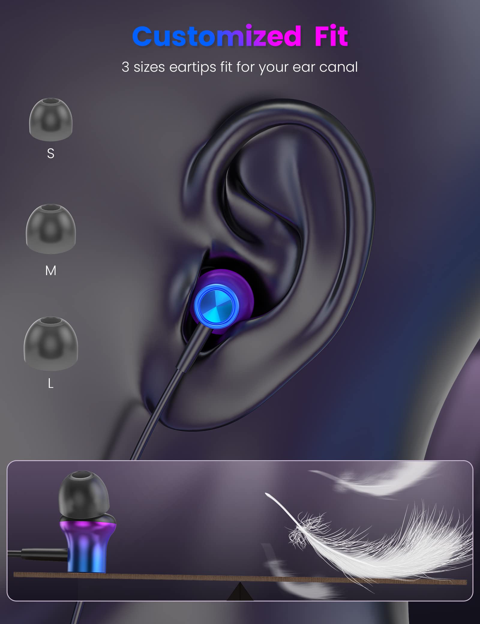 Magnetic HiFi Stereo Wired Earbuds with Microphone - MFi Certified Lightning Earphones for iPhone 14/13/12/11/XS/XR - iMangoo Bass Boosted Headphones with Volume Control (Purple) - Perfect for Commuting, Workouts & Gaming