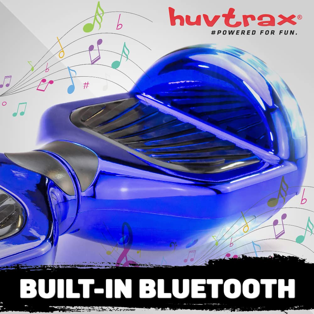 Blue Chrome Hoverboard - 2X Ride Time with Durable Aluminum Wheels | Latest Model for Kids & Adults up to 220lbs | Bluetooth, LED Lights & Carrying Case Included | Perfect for Commuting, Outdoor Fun & Gifts