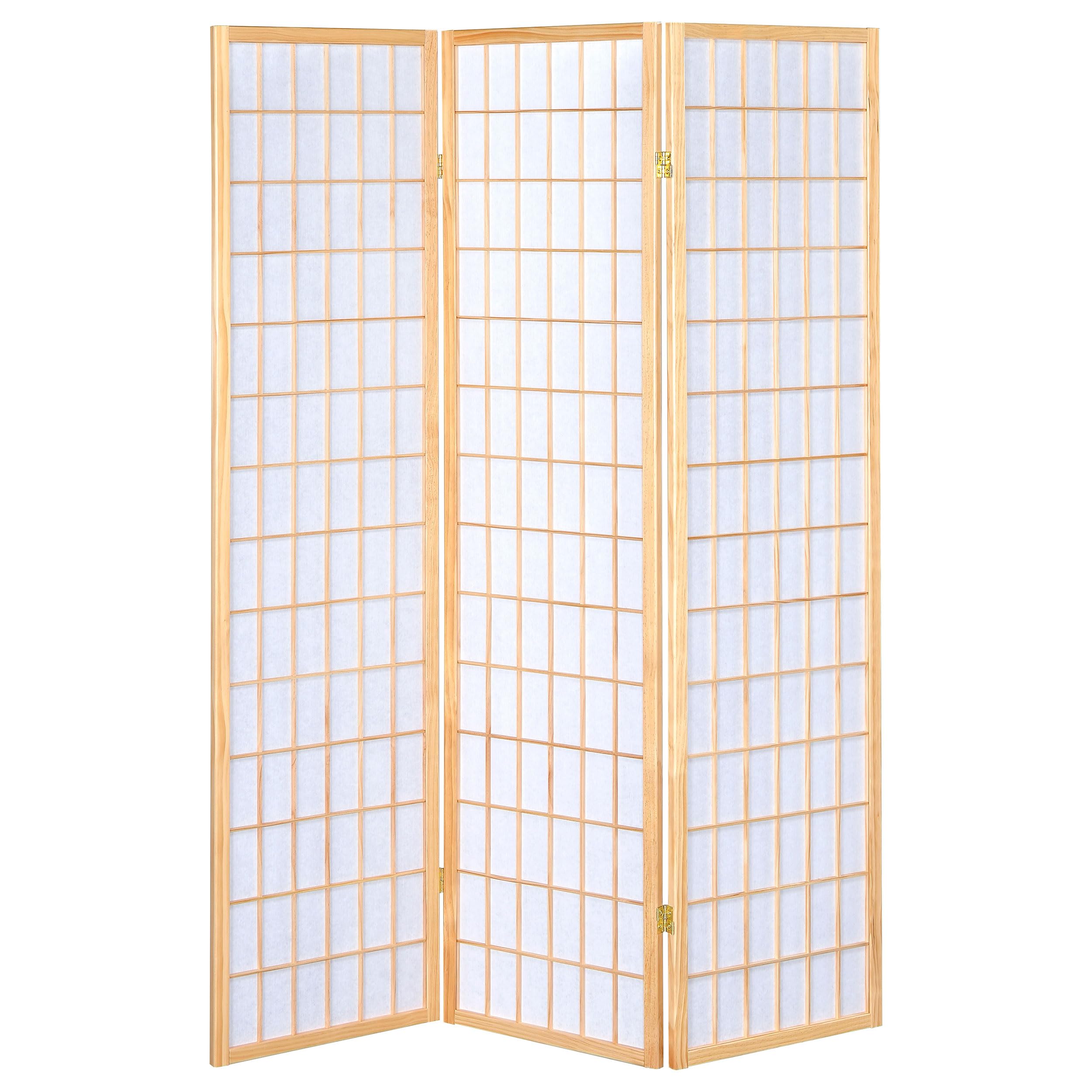 Coaster Home Furnishings Carrie 3-Panel Folding Room Divider Screen - Natural Bamboo Shoji Style for Home Office, Bedroom Privacy & Asian Decor