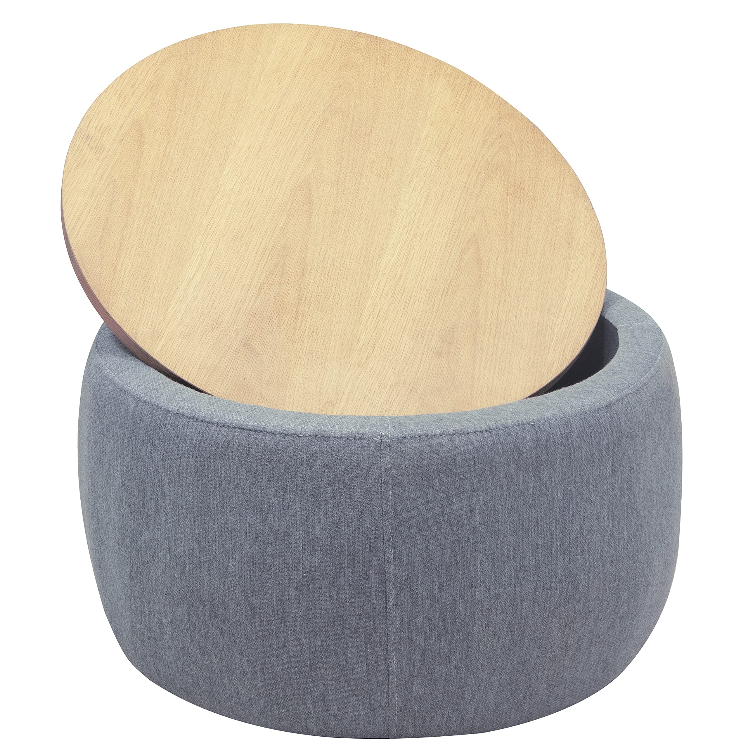Modern Round Storage Ottoman with Wooden Lid - Handmade Circle Coffee Table, End Table & Footstool for Living Room - Dark Gray - Perfect for Small Spaces, Home Decor & Extra Seating
