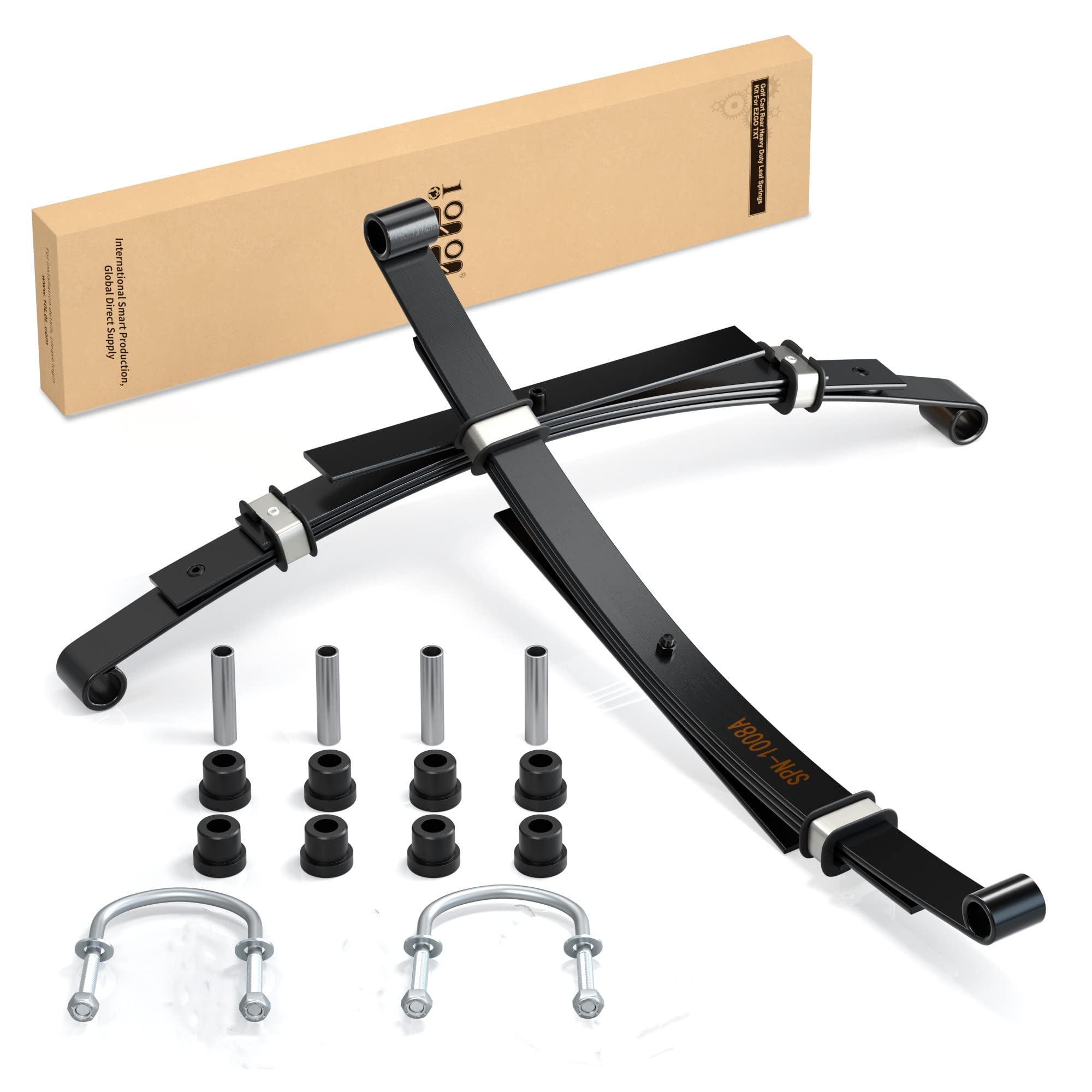 Heavy Duty 4-Leaf Rear Springs for Club Car DS Golf Cart (1982-Up Gas & Electric Models) - Replacement Leaf Spring Kit with Bushings, Sleeves & U-Bolt 1014675 - Perfect for Golf Course Maintenance & Off-Road Utility Vehicles