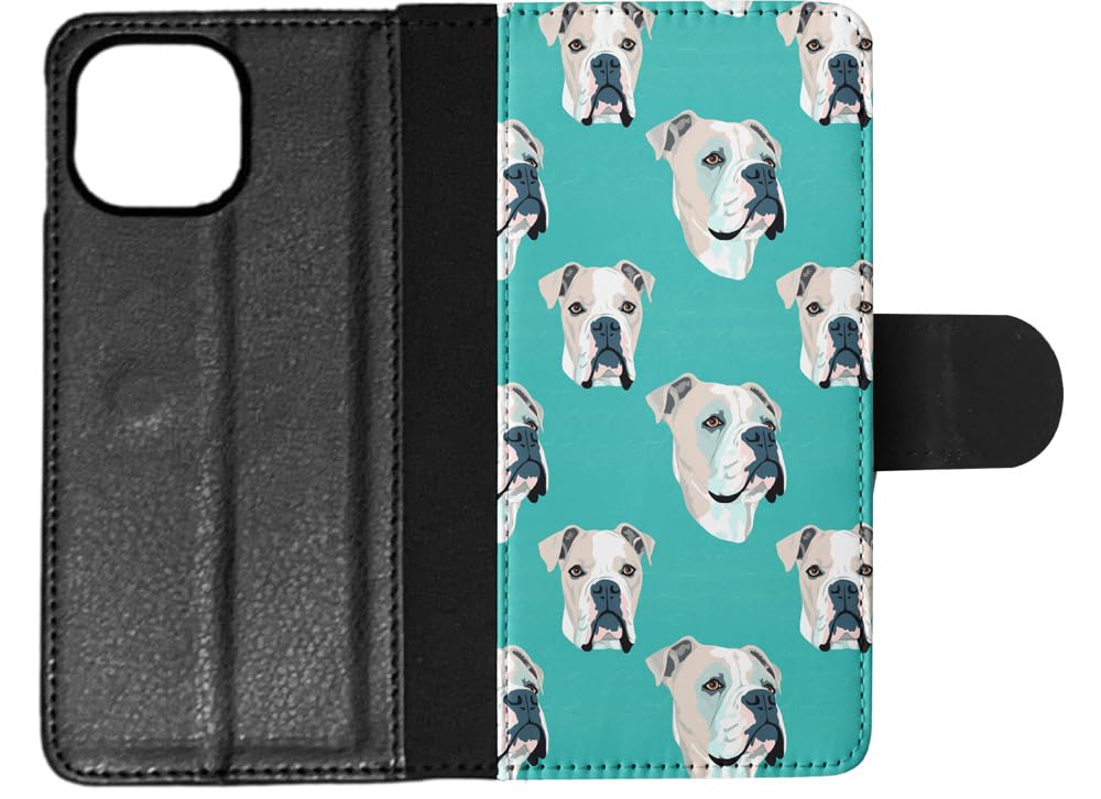 American Bulldog Puppy Dog Pattern Faux Leather Flip Wallet Phone Case for Apple iPhone 14 - Perfect for Dog Lovers & Everyday Use