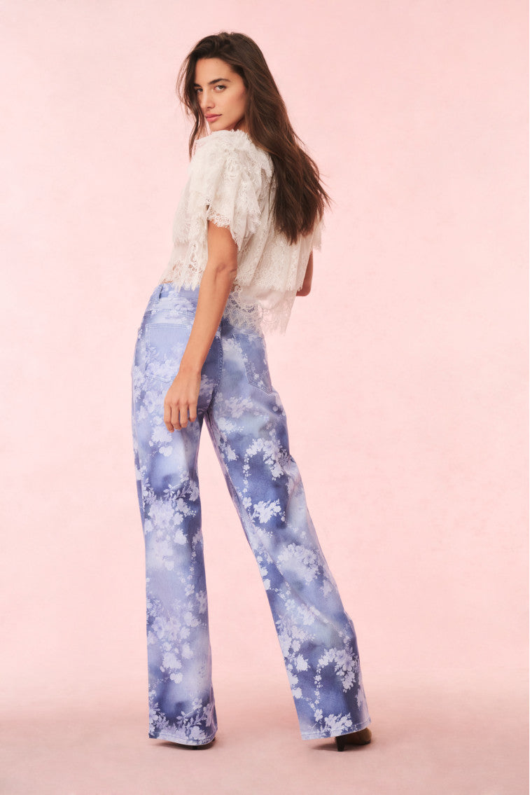 Dessa Floral Wide Leg Jeans for Women - High Waisted Stretch Denim Pants - Boho Chic Casual Outfit for Spring Summer