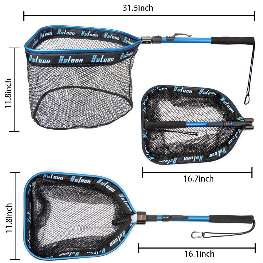 YVLEEN Floating Fishing Net - Foldable Rubber Coated Landing Net for Easy Catch & Release | Freshwater & Saltwater Fishing Gear | Perfect for Fly Fishing, Kayak Fishing & Shore Angling