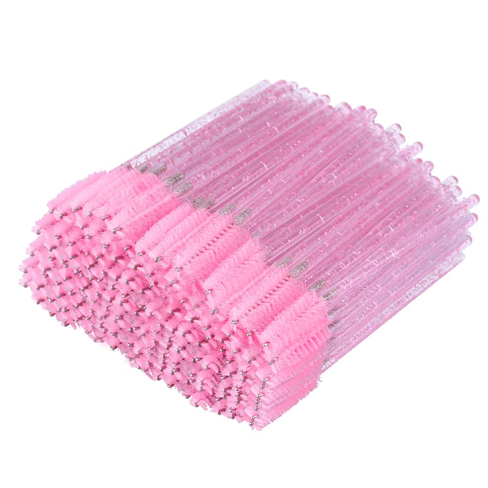 50Pcs Disposable Eyelash Wands - Pink Crystal Mascara Spoolies for Lash Extensions & Eyebrow Separation | Perfect for Professional Salon Use, DIY Makeup, and Home Beauty Care