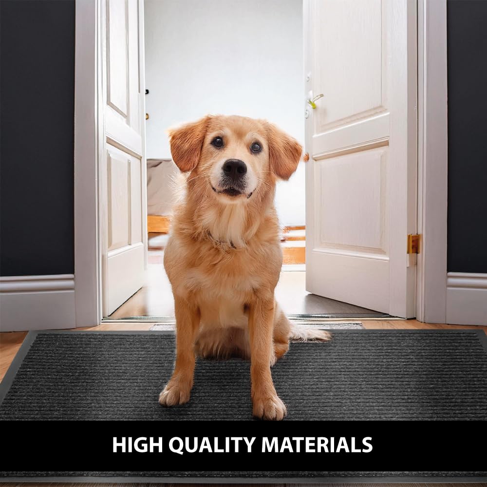 Heavy Duty Waterproof Doormat 4x6 Feet - Non-Slip Rubber Backing, Stain & Fade Resistant Welcome Mat for Entryway - Durable Boot Scraper & Shoe Cleaner in Charcoal - Perfect for Home, Office & High Traffic Areas