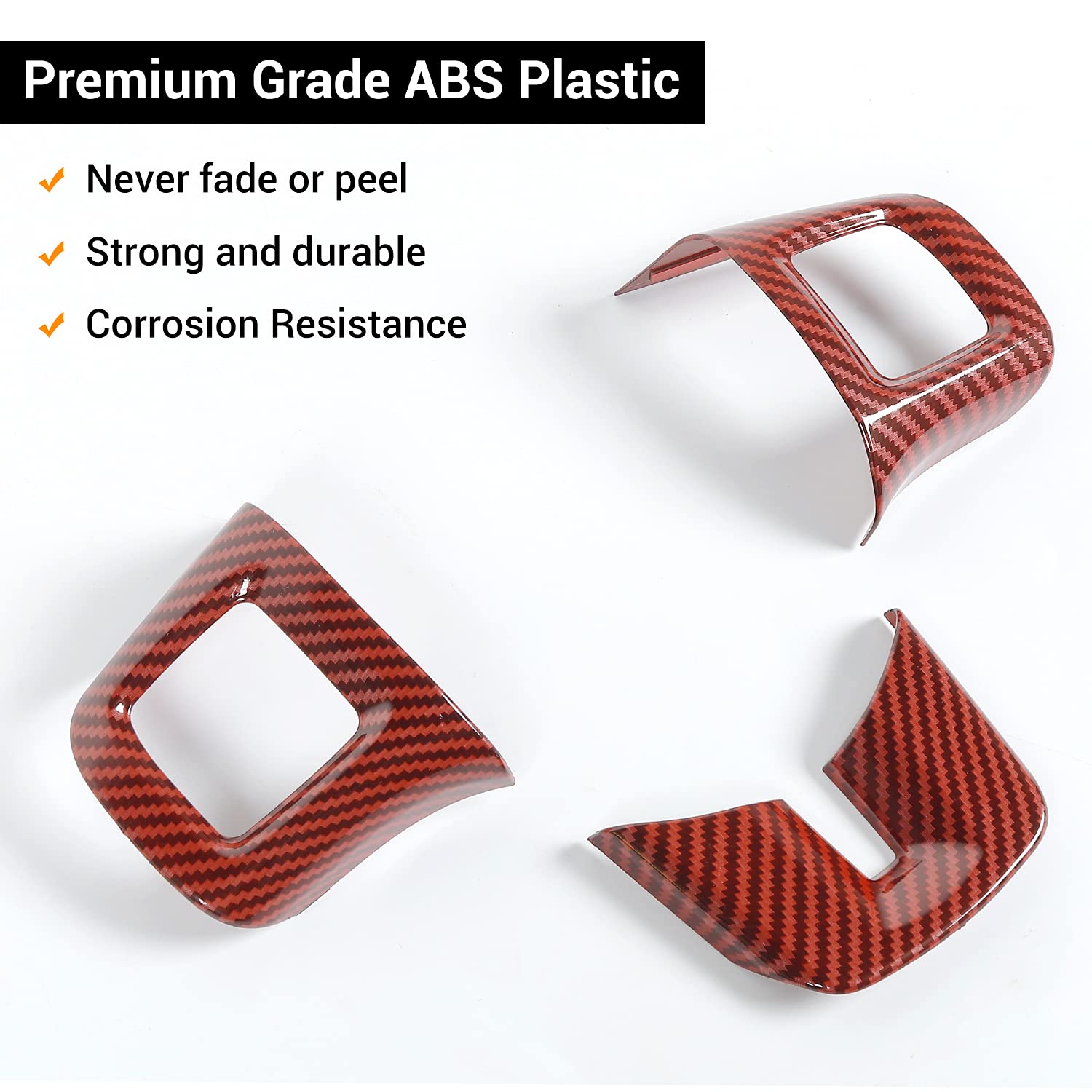 Linskip Steering Wheel Trim Cover - 3Pcs Red Carbon Fiber Design for Dodge Journey 2013-2022, Charger, Challenger, Durango, Dart 2009-2014 - Premium Interior Accessories for Enhanced Grip & Style - Perfect for Daily Commuting & Road Trips