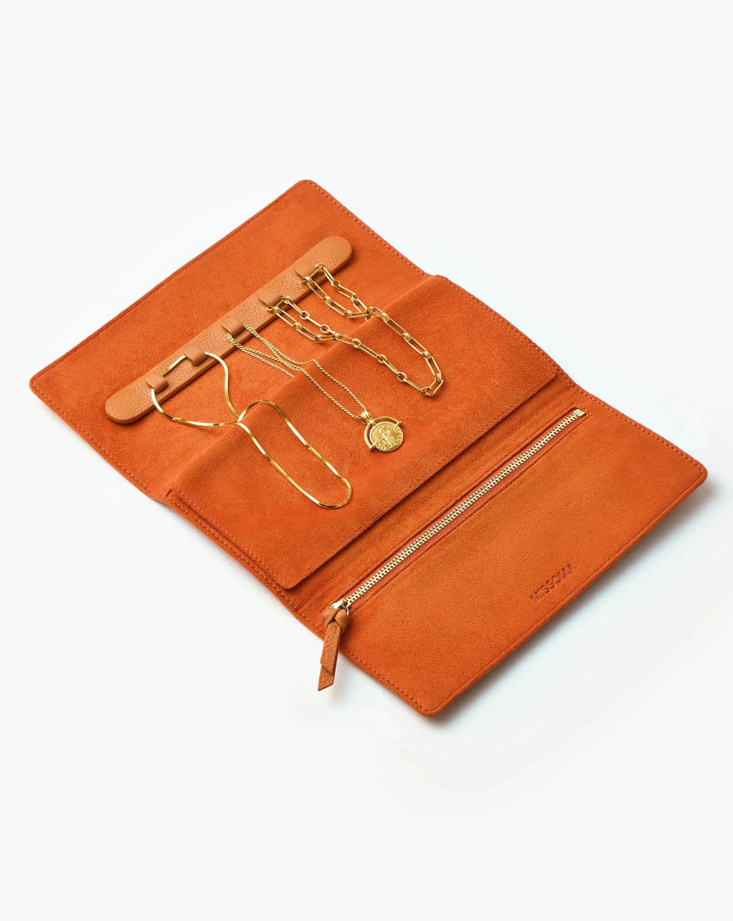 Premium Leather Jewelry Roll Organizer - Orange | Travel Jewelry Case for Necklaces, Rings & Earrings | Perfect for Travel, Gifts & Storage