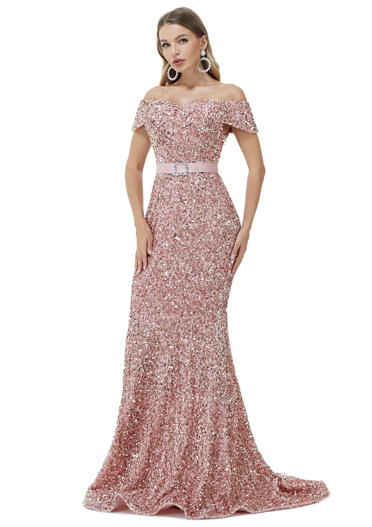 Sparkly Sequin Mermaid Evening Dress for Women - Off Shoulder Bridesmaid & Prom Gown - Perfect for Weddings, Parties, and Formal Events