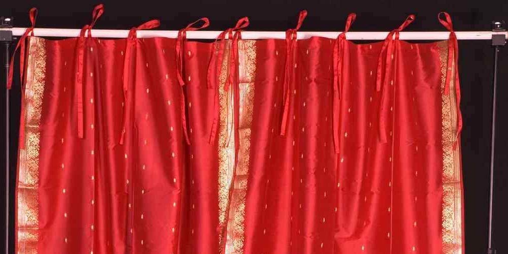Indian Selections Lined-Fire Brick Tie Top Sheer Sari Curtain Drape - 43W x 63L Inches - Pair of Window Curtains for Living Room, Bedroom & Home Decor