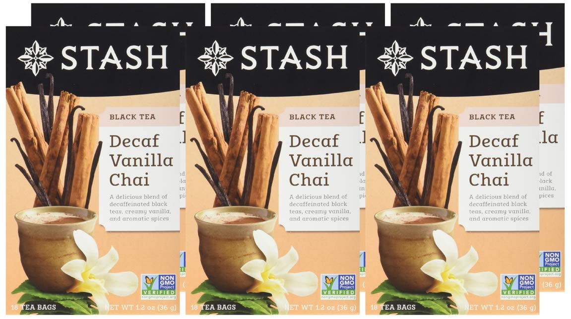 Decaf Vanilla Chai Tea Bags - Stash Tea 6 Boxes (108 Tea Bags Total) | Caffeine-Free Herbal Tea for Relaxation, Evening & Bedtime | Perfect for Stress Relief & Cozy Moments