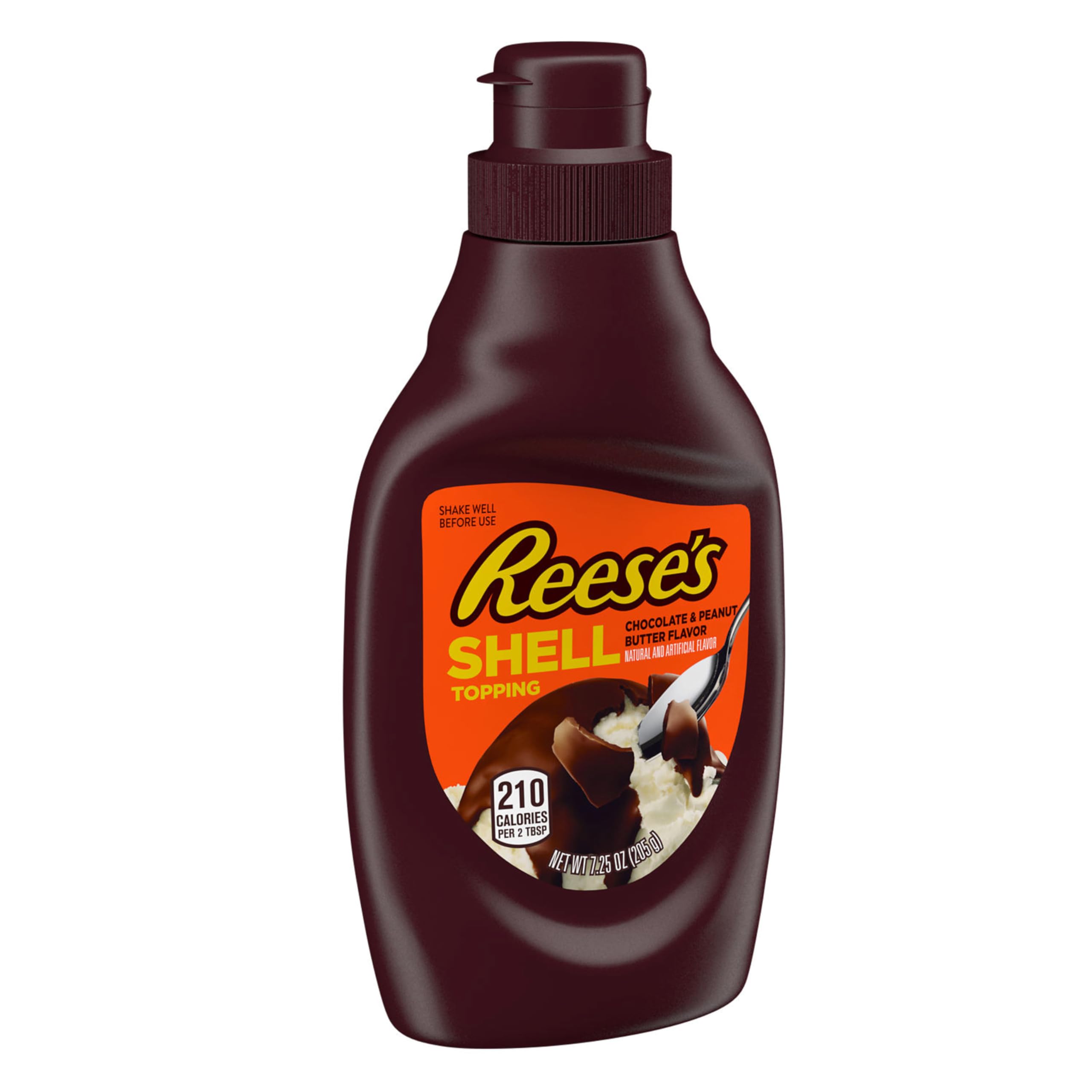 Reese's Chocolate Peanut Butter Shell Topping Bottle 7.25 oz - Perfect for Ice Cream, Desserts, and Baking | Rich Peanut Butter Flavor