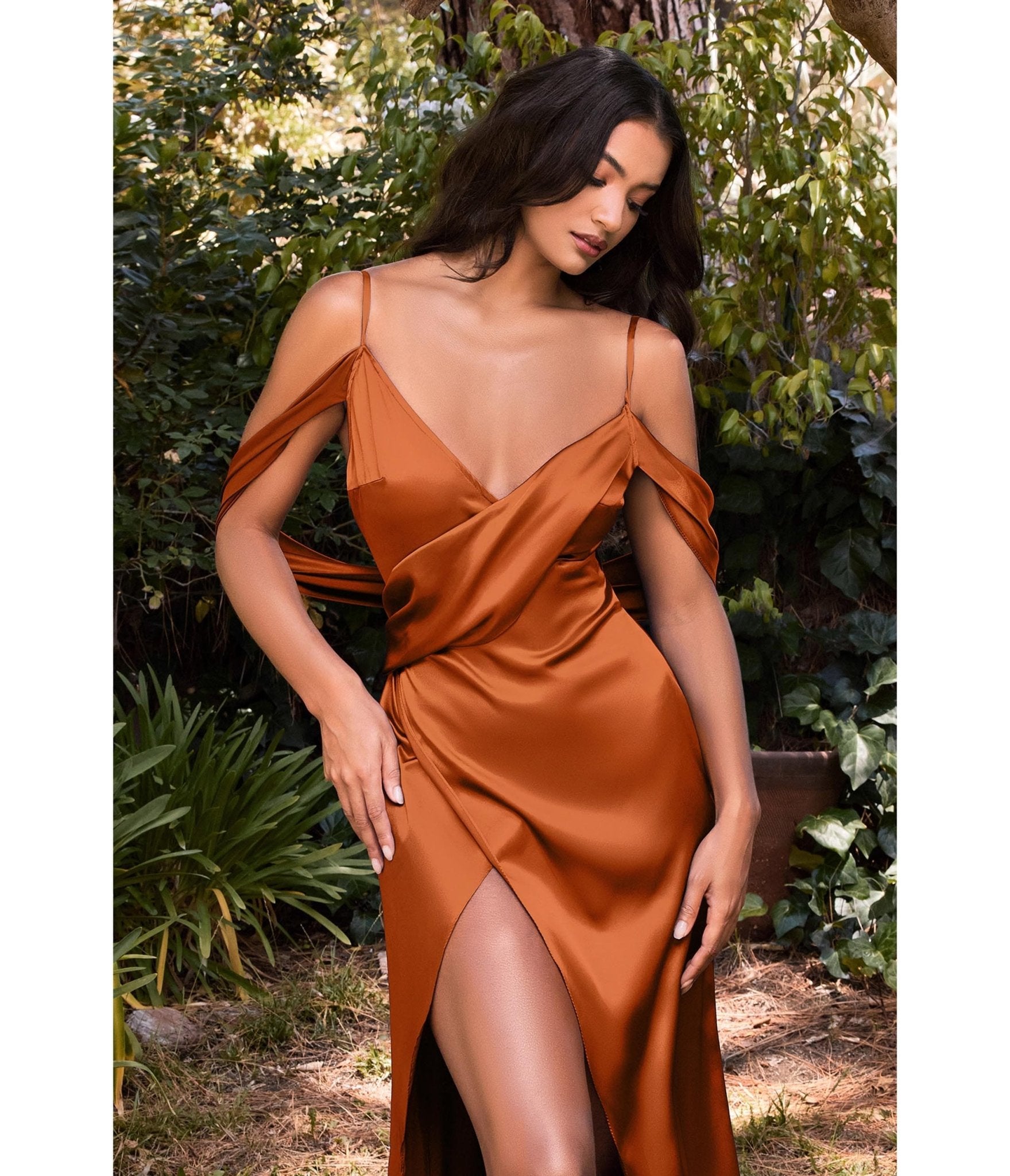Ladivine by Cinderella Divine Sienna Satin Draped Cowl Back Bridesmaid Dress - Elegant Formal Gown for Weddings, Prom & Evening Events