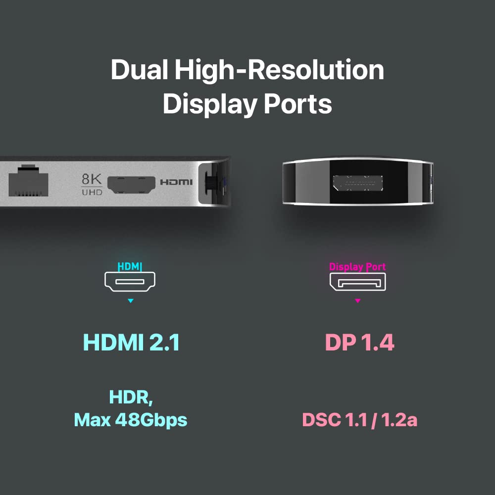 ADAM elements USB-C 8K Docking Station - 10-in-1 Multiport Hub with HDMI, DisplayPort, USB 3.1, Ethernet, Card Reader for MacBook Pro/Air, Dell XPS, Surface Laptop | Ideal for Home Office, Gaming & 4K/8K Video Editing