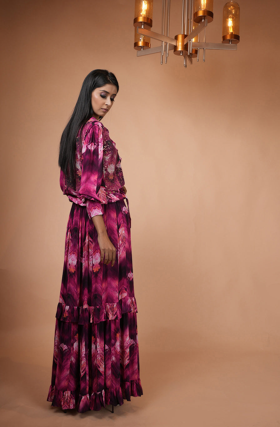 Trippy Magenta Tiered Dress for Women - Boho Chic Flowy Maxi Dress with Ruffles - Perfect for Festivals, Beach Vacations & Summer Outfits