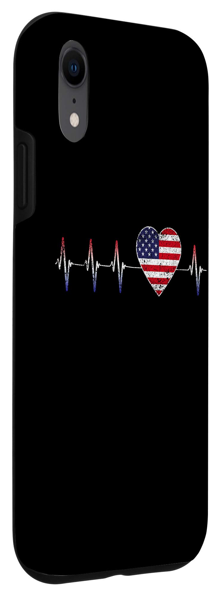 iPhone XR Patriotic Case - Distressed American Flag Design with Heartbeat Motif | Perfect for 4th of July, Veterans Day & Patriotic Events