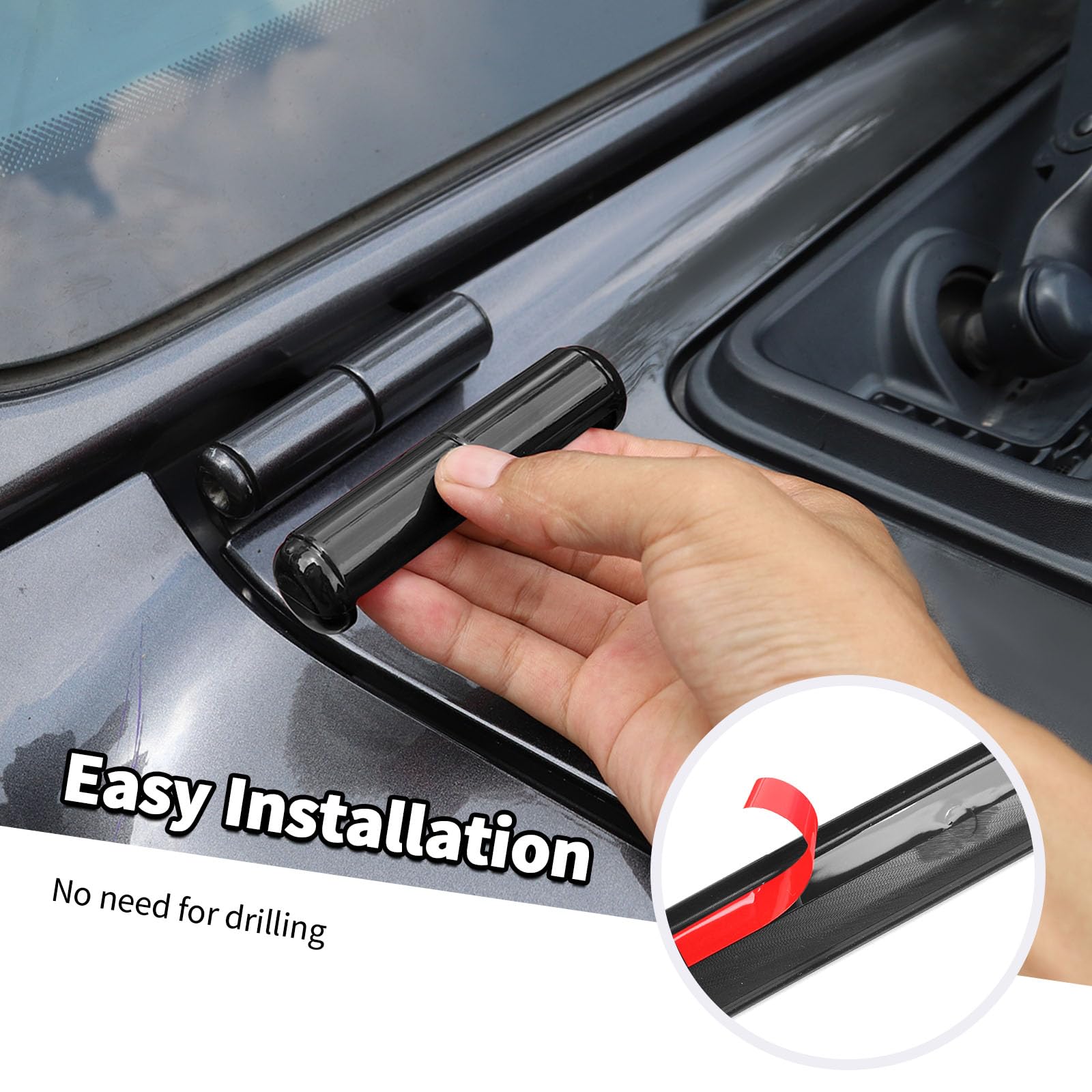 Jeep Wrangler JL JLU & Gladiator JT 2018-2024 Front Windshield Hinge Cover Trim - 1 Pair Black ABS Plastic Protection for Off-Road & Daily Driving