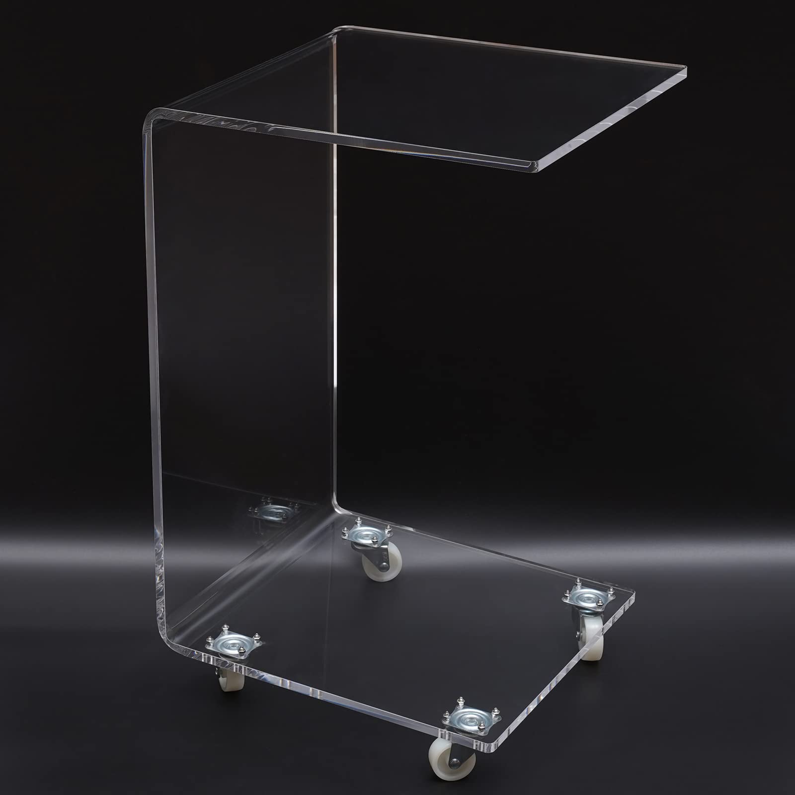 Small Couch Side Table - C-Shaped Acrylic End Table with Wheels | Clear Movable Nightstand for Living Room, Bedroom & Small Spaces | Perfect for Sofa, Reading Nook & Studio Apartments