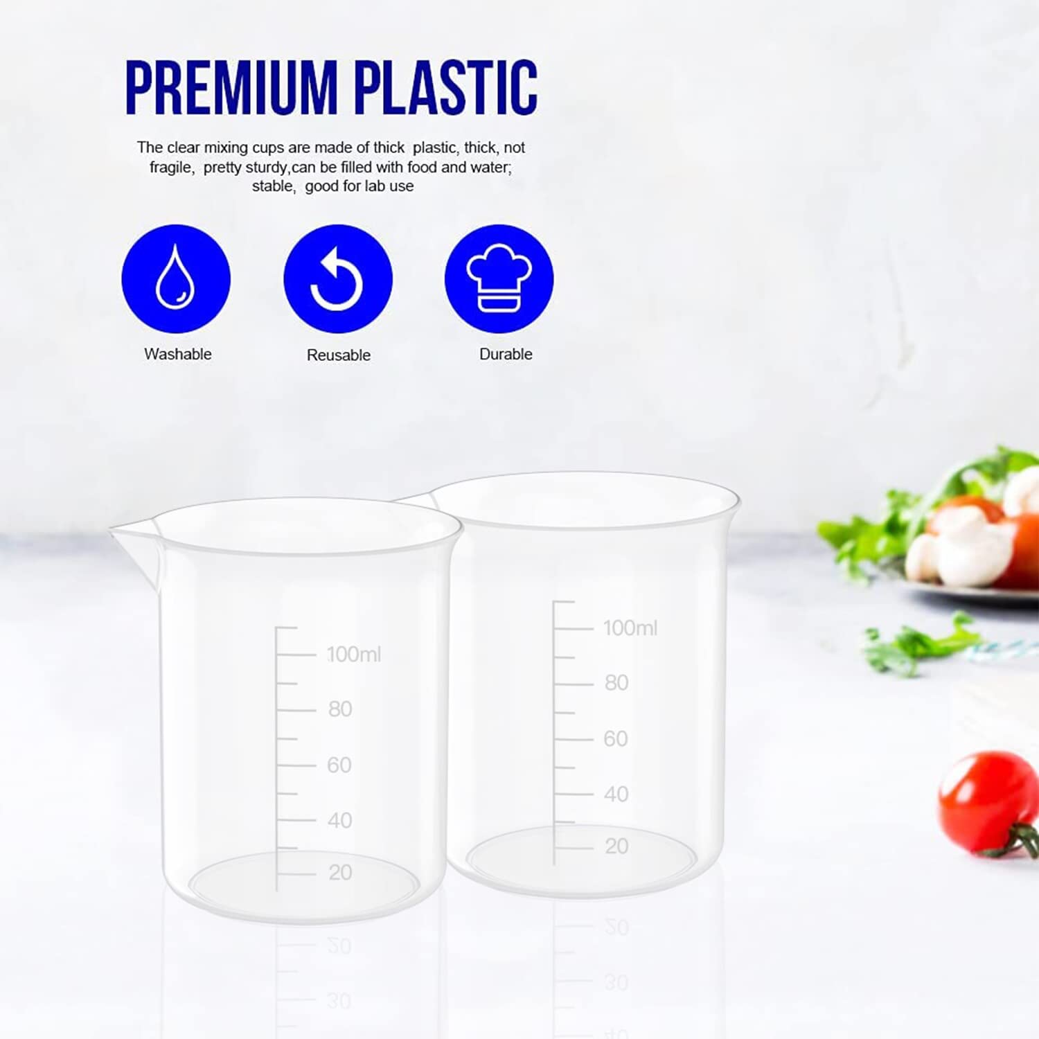 12 Pcs 3.4 Oz (100ml) Clear Plastic Measuring Cups - Lab Beakers for Science Experiments, Baking, Cooking & Liquid Measurement - Durable & Transparent Kitchen & Laboratory Tools