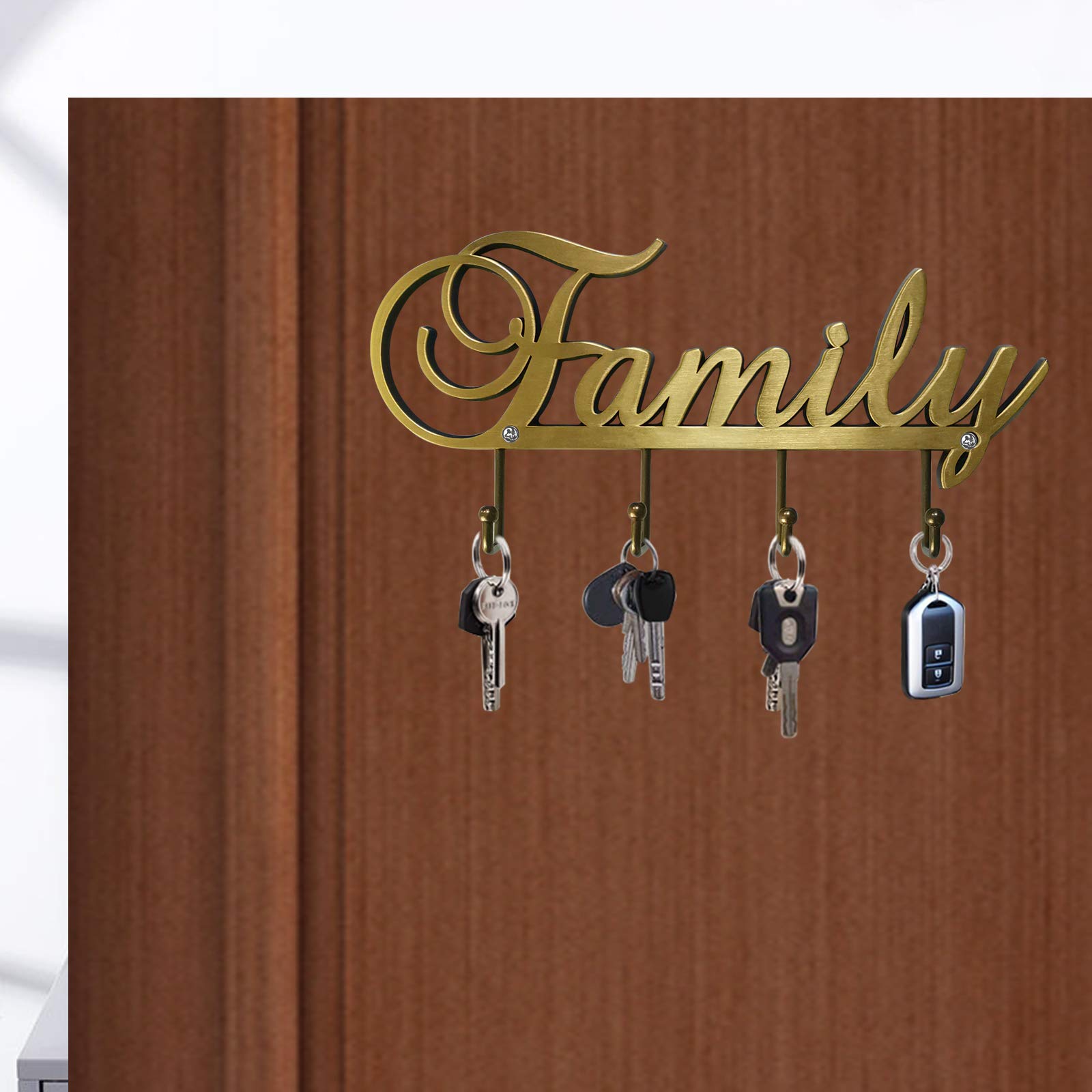 Myartte Wall Mounted Key Holder - 4 Hook Zinc Alloy Key Organizer Rack with Screws (Antique Brass) - Perfect for Entryway, Mudroom & Home Organization