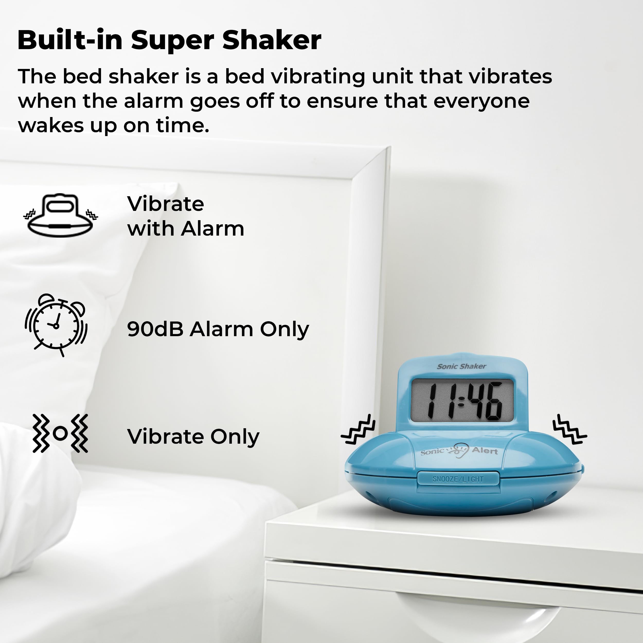 **Sonic Alert Digital Alarm Clock for Heavy Sleepers - Vibrating Travel Alarm Clock with Bed Shaker & Under Pillow Alert - Battery Operated (Jade) - Perfect for Travel, Home & Deep Sleepers**