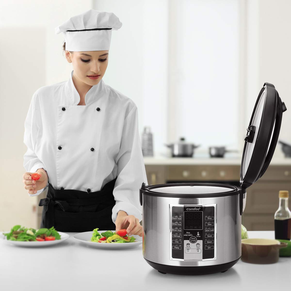 COMFEE' 10-Cup Multi-Functional Rice Cooker with 12 Digital Programs & 24-Hour Timer - Slow Cooker, Steamer & Sauté Pan for Perfect Rice, Soups & Meals - Ideal for Family Dinners & Meal Prep