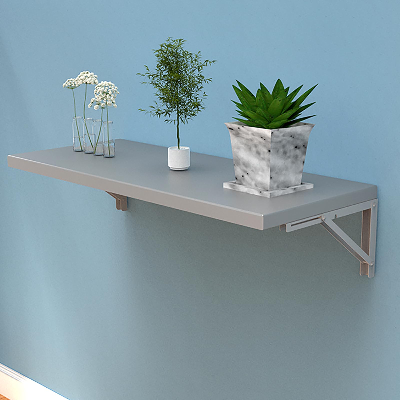 Space Saving Stainless Steel Wall Mounted Drop Leaf Table - Foldable Laptop Desk for Home Office, Study, Bedroom, Bathroom & Balcony | Perfect Compact Workstation for Small Spaces & Apartments