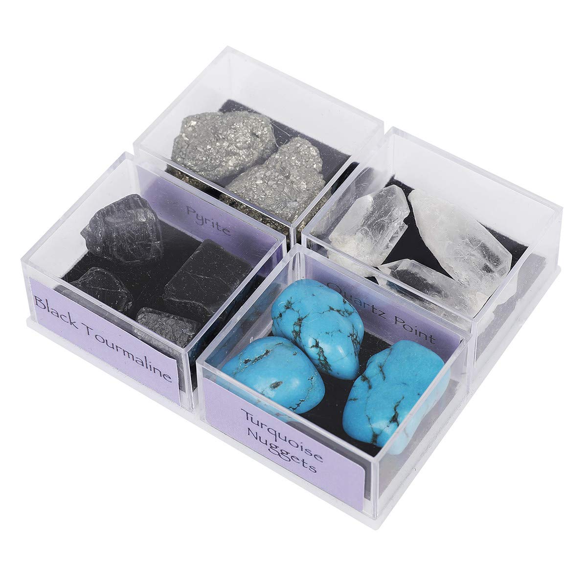 Natural Gemstone Display Box Set of 4 - Irregular Crystal & Mineral Collection for Home Decor, Healing Crystals Showcase, Jewelry Storage & Gift Box (CXD-GEM)