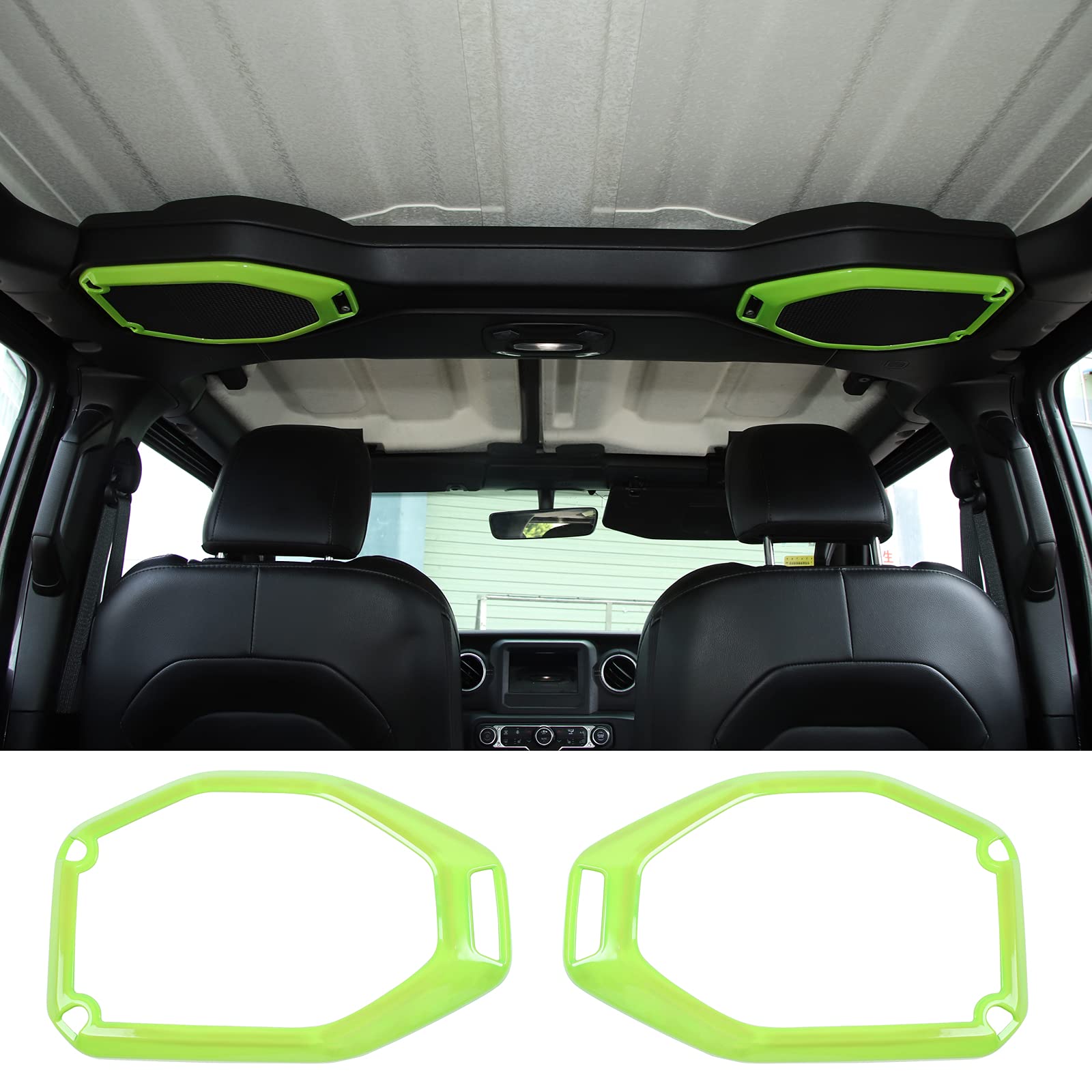 JeCar Green Speaker Frame Trim Cover for 2018-2023 Jeep Wrangler JL JLU & Gladiator JT - Interior Accessories Upgrade for Enhanced Sound & Style - Perfect for Off-Road Adventures & Daily Commutes