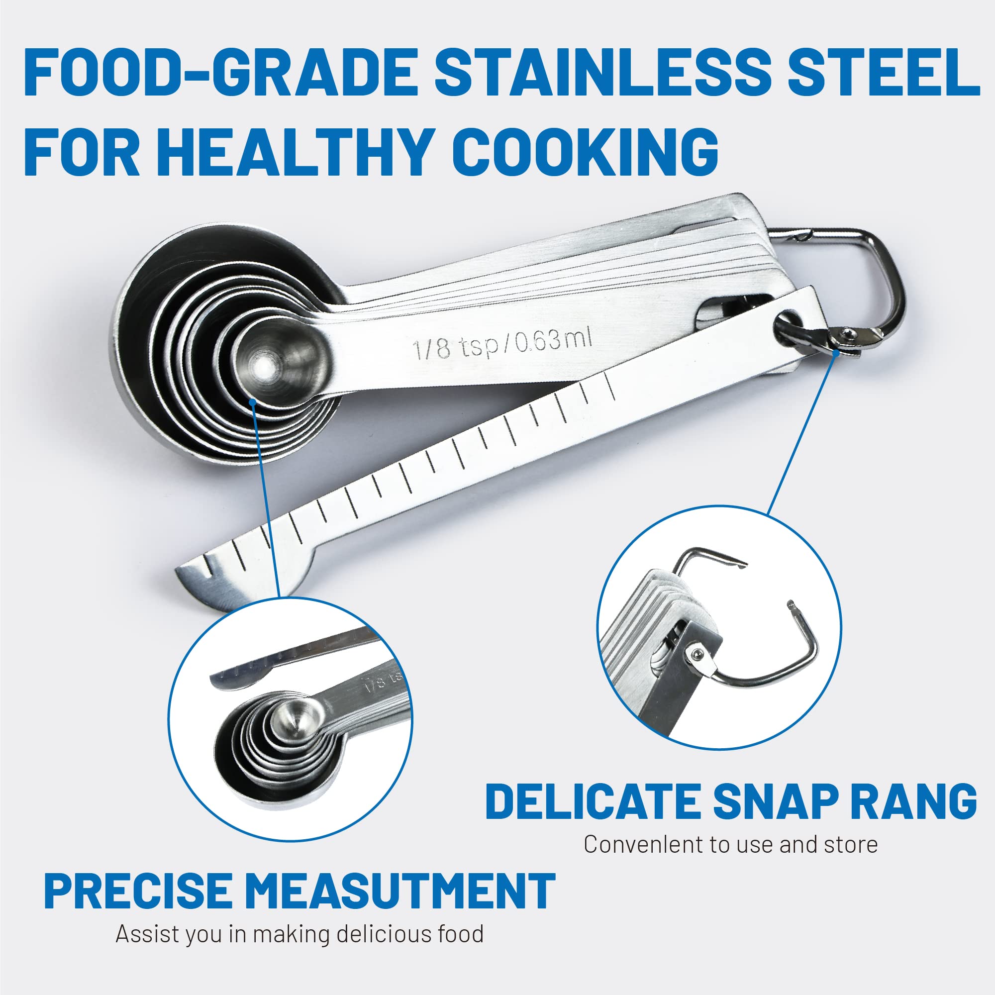 8-Piece Stainless Steel Measuring Spoons Set - Heavy Duty 18/8 Steel with Metric & US Measurements - Tablespoon & Teaspoon for Dry/Liquid Ingredients - Perfect for Baking, Cooking & Meal Prep