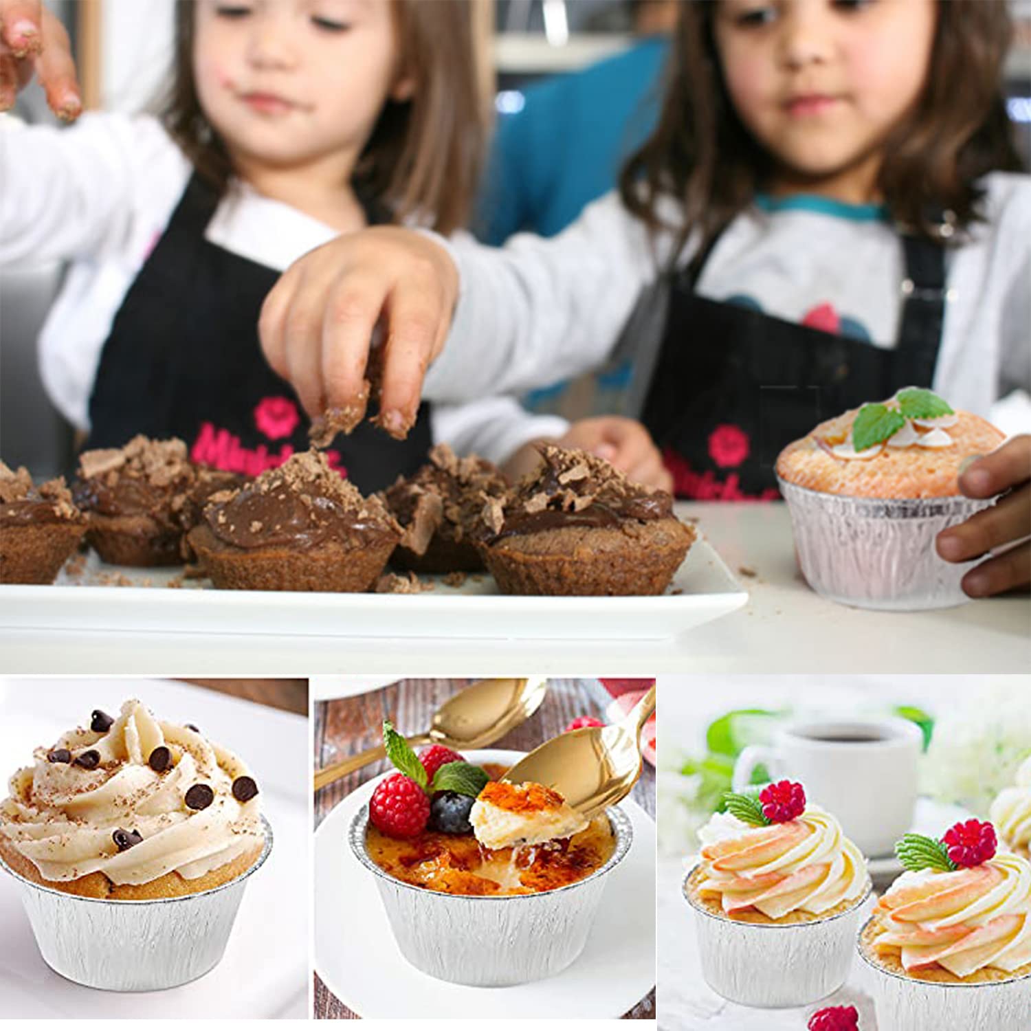 ANGEL’S PEEL LOUNGE 50-Pack 4 oz Disposable Aluminum Foil Baking Cups - Oven-Safe Ramekins for Cupcakes, Tarts, Souffles, Muffins & Creme Brulee - Perfect for Baking, Party Desserts & Food Prep