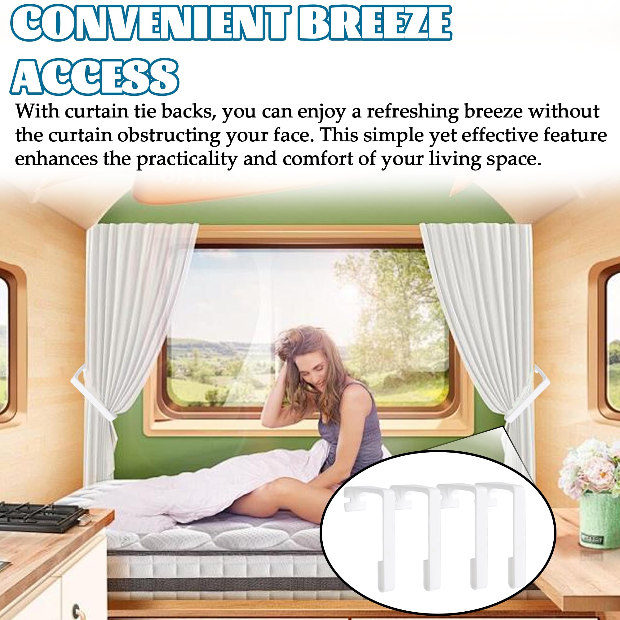 Tongass 4-Pack White RV Curtain Clips - Heavy Duty Plastic Window Covering Hardware for Motorhome, Camper & Trailer - Secure Side Curtains While Driving or Camping