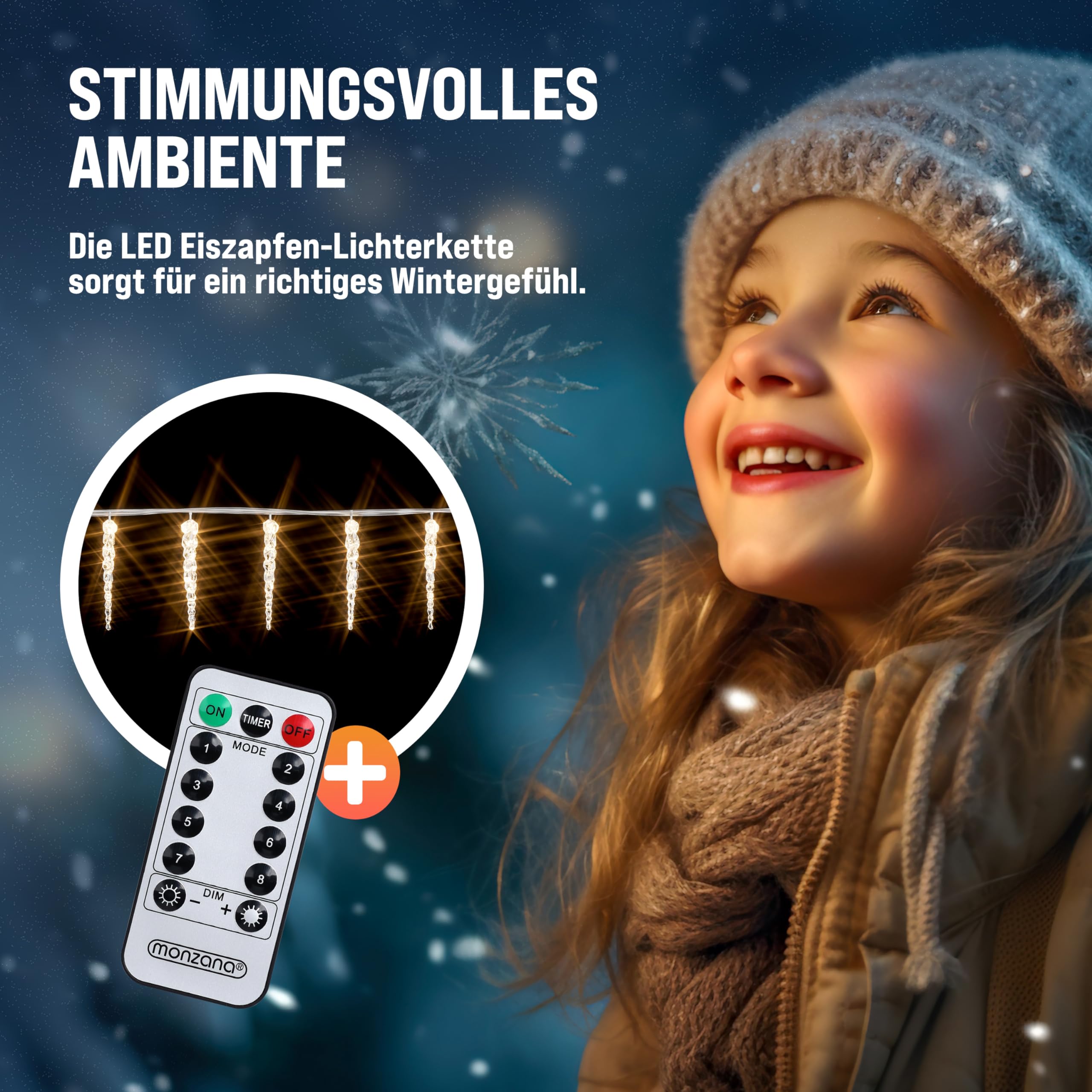 Monzana LED Christmas Ice Lights - 80 LED Icicle Lights with Remote, 8 Lighting Modes, Timer, IP44 Waterproof for Outdoor Holiday Decorations - Perfect for Roof, Windows, and Garden Christmas Decor