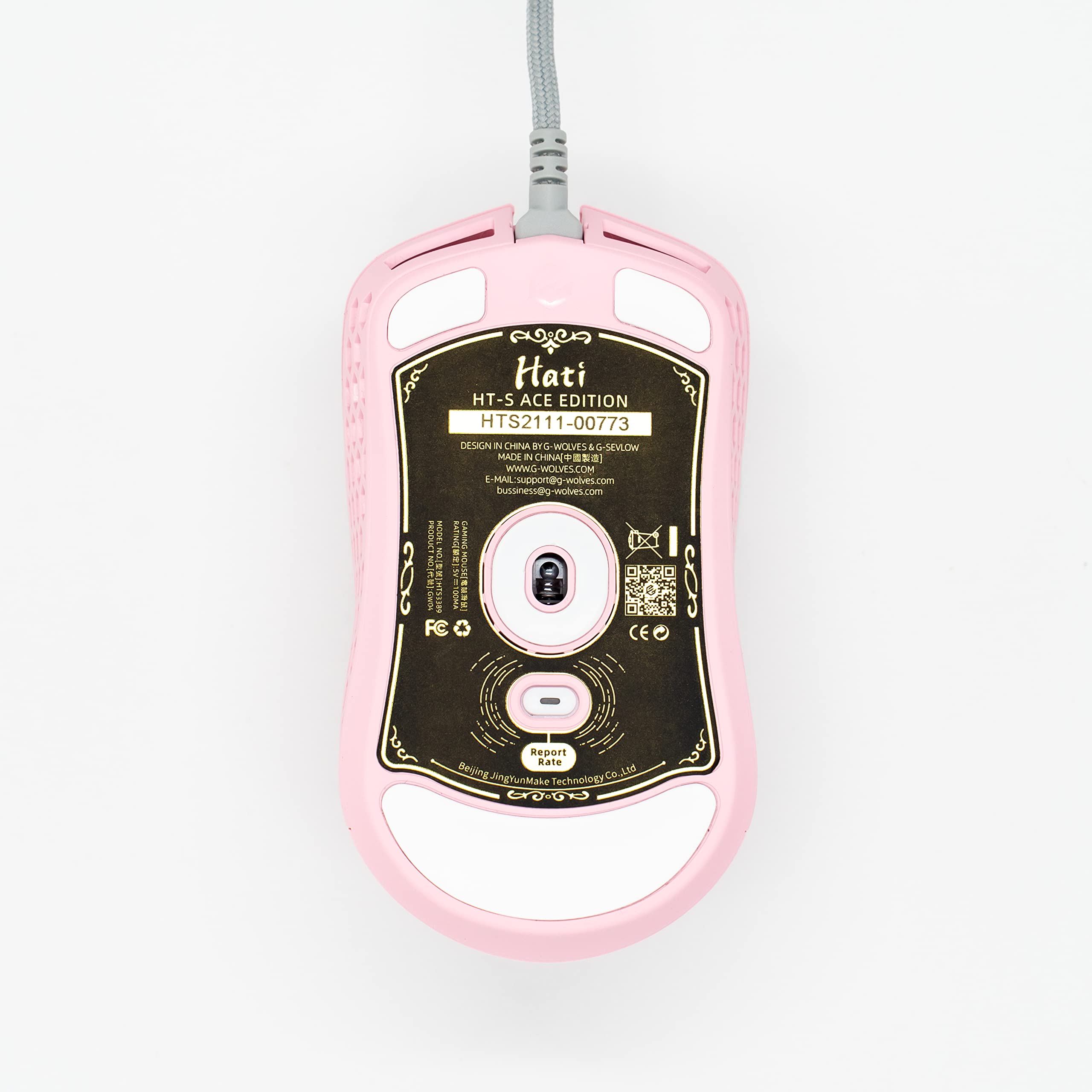 Gwolves Hati HTS Ultra Lightweight Honeycomb Wired Gaming Mouse - 52g, 3389 Optical Sensor, 16,000 DPI, Low Latency, Anti-Interference, 6 Programmable Buttons, On-Board Memory - Perfect for FPS, MOBA & MMO Gaming on PC, Mac & Laptop (Pink, Small Size)