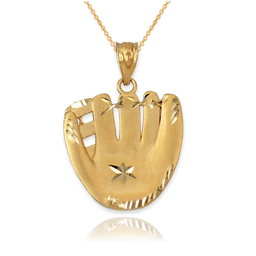 10K Yellow Gold Baseball Glove Pendant Necklace - Elegant Satin Finish Jewelry for Sports Lovers, Perfect Gift for Baseball Players & Fans (Game Day, Graduation, Birthday)