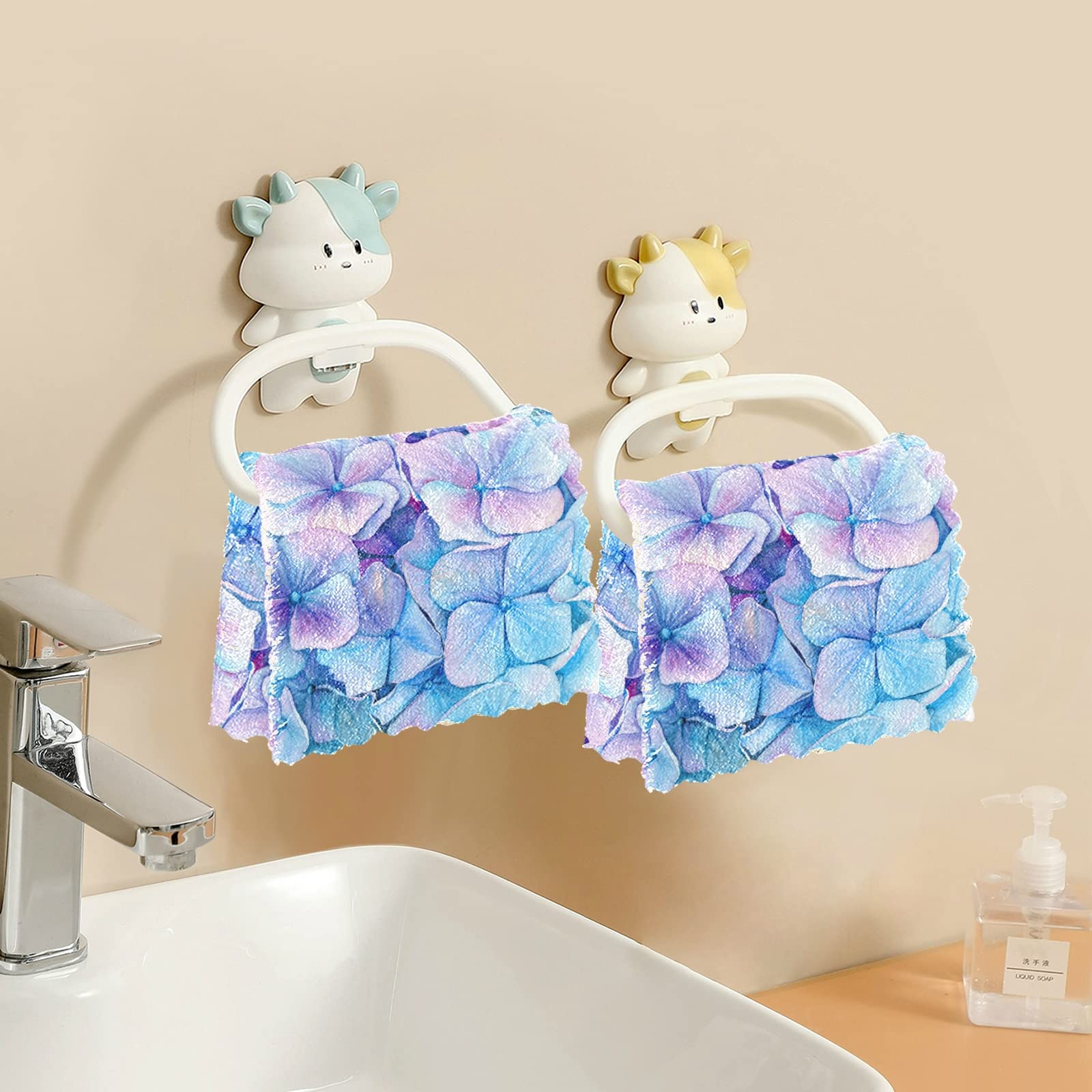 ALAZA Super Absorbent Dish Towels Set of 6 - 11x11 Inch Lint-Free Kitchen Cleaning Cloths with Blue Violet Floral Design, Soft Bar Tea Towels for Dishes, Countertops & Drying Hands - Perfect for Kitchen, Dining & Hosting