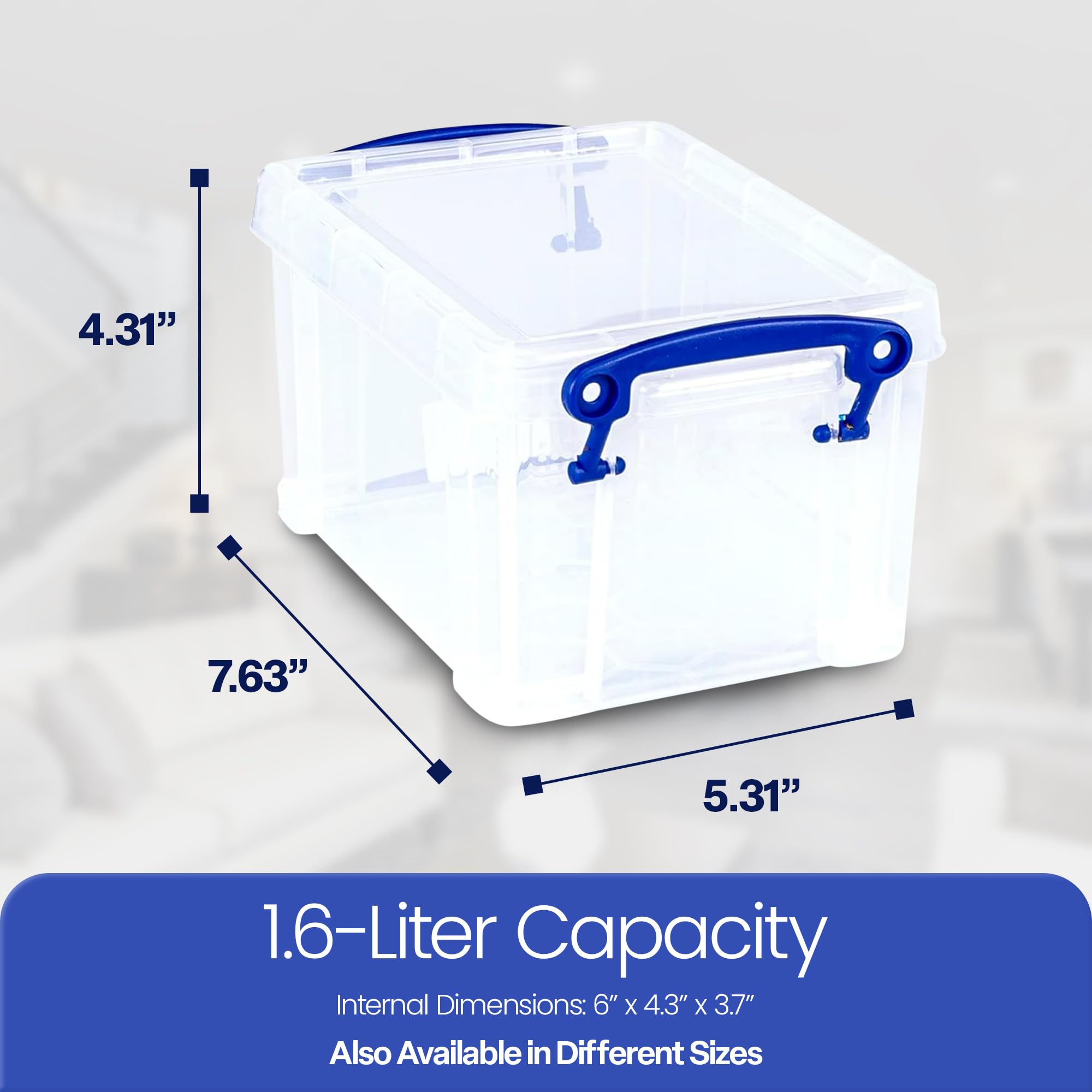 Really Useful 1.6L Stackable Plastic Storage Box with Snap Lid & Clip Lock Handles - 4 Pack for Home, Office, Kitchen, Craft Room & Garage Organization | Durable Organizer Bins for Supplies, Toys, Documents & More