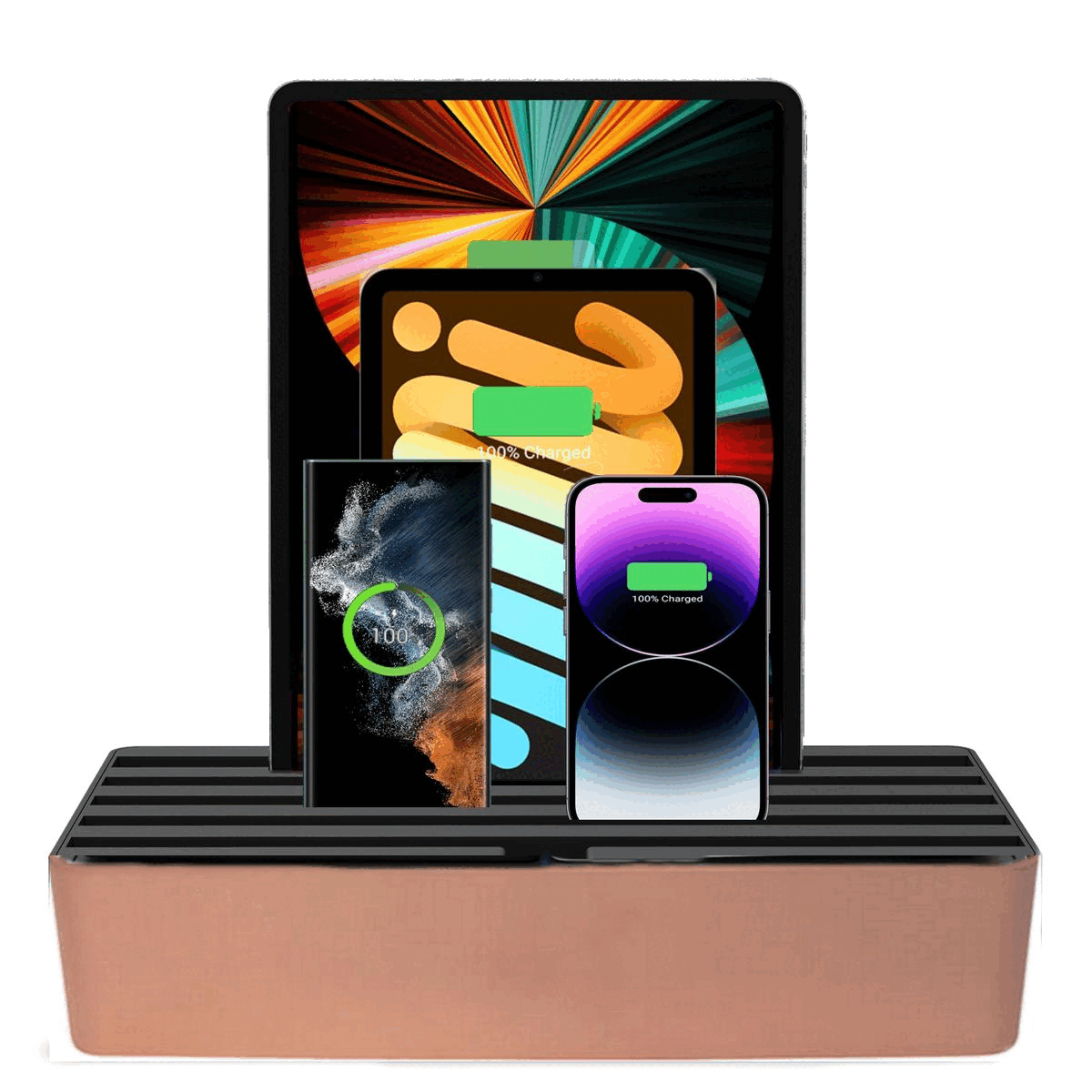ALLDOCK Classic Family Aluminium Rose Gold & Black Charging Station - Premium Multi-Device Organizer for iPhone, iPad, Apple Watch & AirPods - Perfect for Home, Office & Travel Use